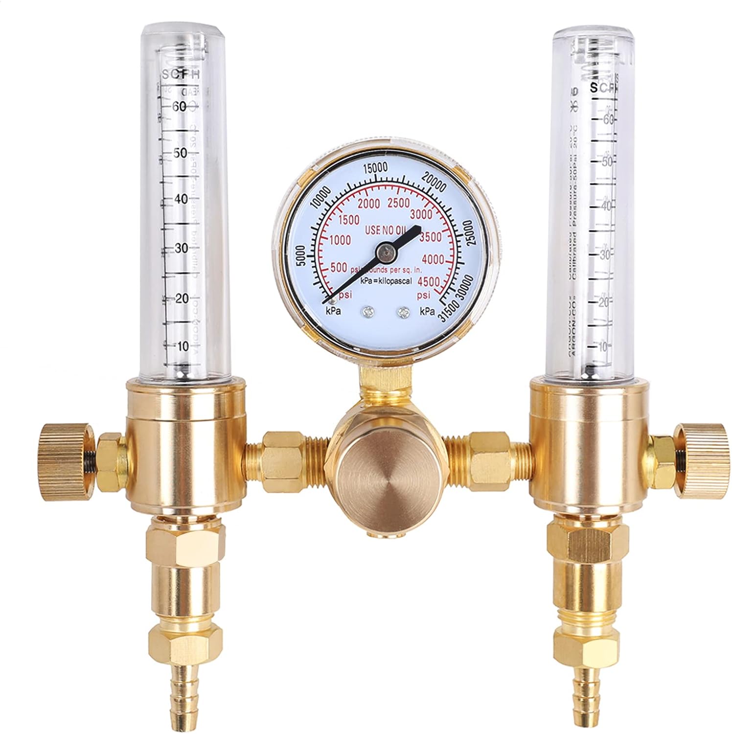 Dual Output Argon Regulator CO2 Flow Meter for TIG MIG Welding 0-60CFH 0-4500PSI CGA580 Inlet 5/8