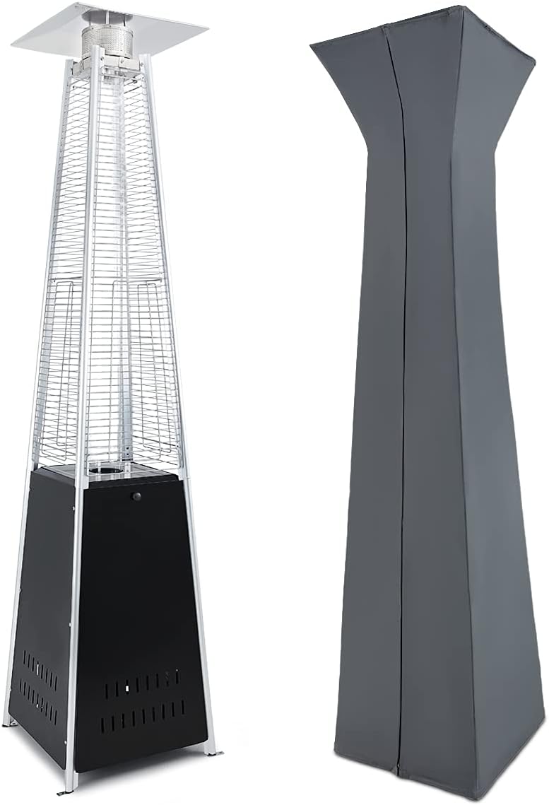 UPHA 42000 BTU Pyramid Patio Propane Heater With Waterproof Cover & Portable Wheels, Brown Propane Space Heater with ETL Certification, Commercial & Residential 90-inch Floor Standing