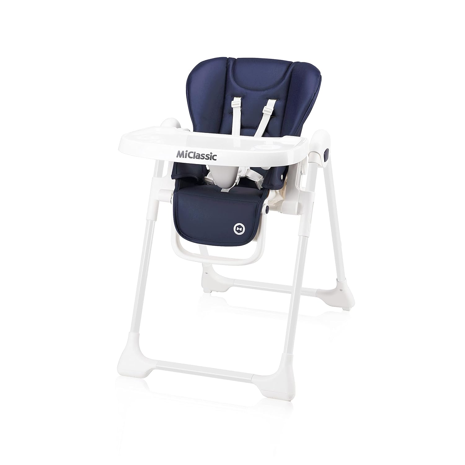 MiClassic Portable Folding High Chair with Removeable Tray, Adjustable Backrest Footrest & Height, Harness, Detachable Seat Cover(Navy Blue)