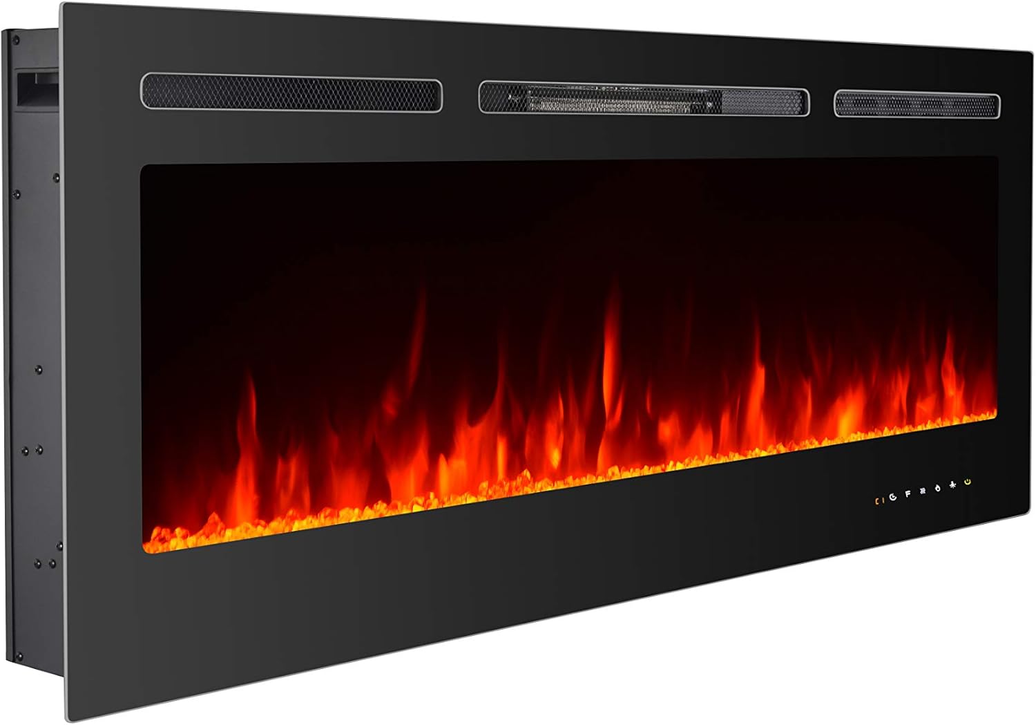 Cozy Daisy 50'' Electric Fireplace Heater,Wall Mounted and in-Wall Recessed,with Touch Screen, Realistic 9 Color Flame, Remote Controller/Log & Crystal Hearth Options,750W-1500W,Black