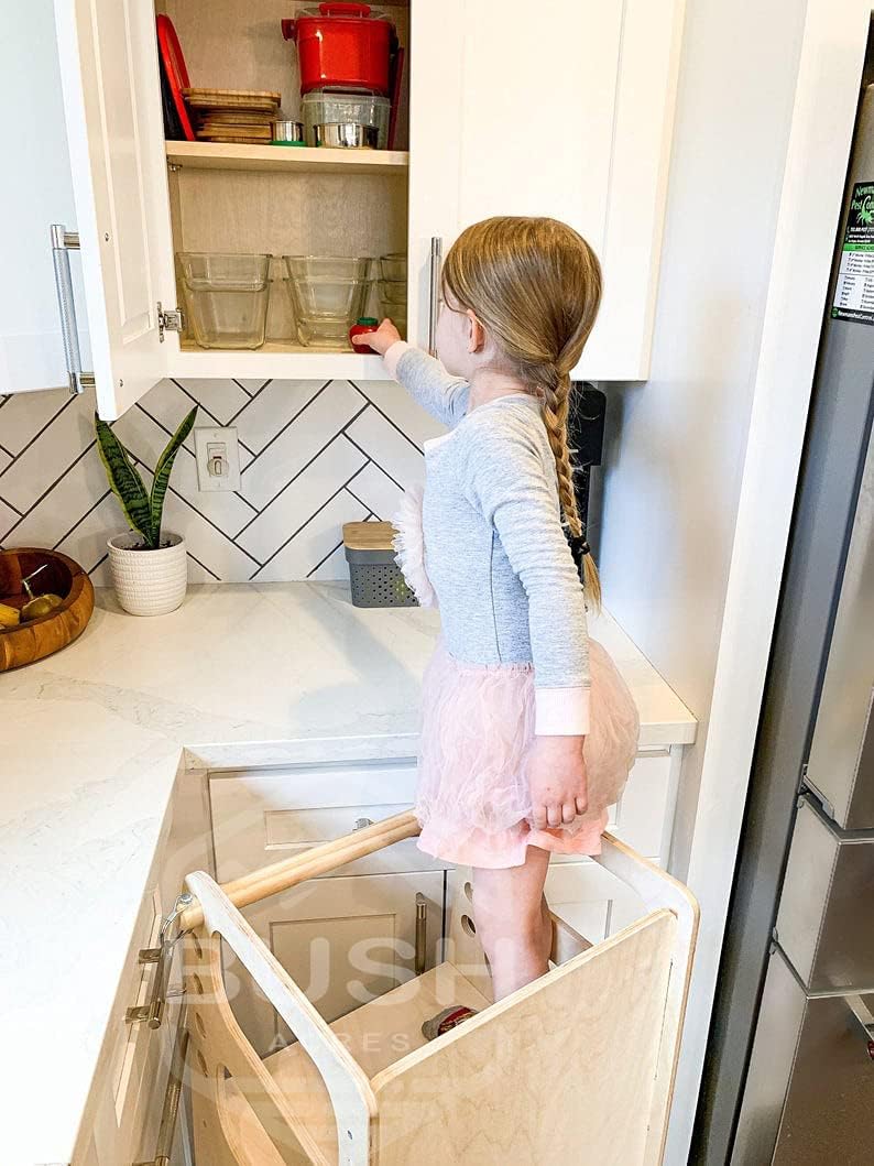 Bush Acres Kids Step Stool | Kitchen Helper Tower Toddler Stool | Montessori Wooden Furniture | Nursery Gift | Adjustable Learning Stool