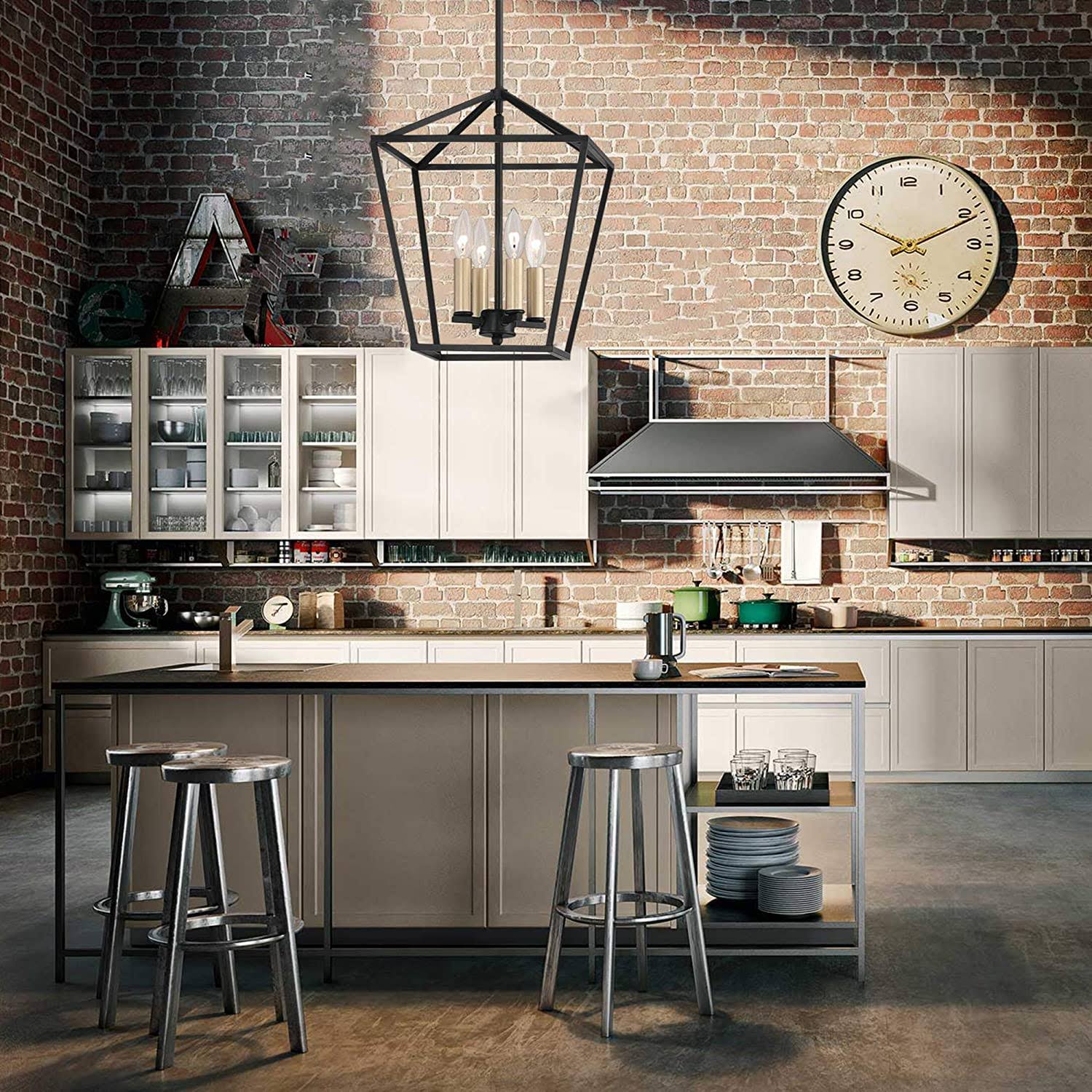 Vanity Art Genoa 4-Light Black/Brass Dust Lantern Chandelier