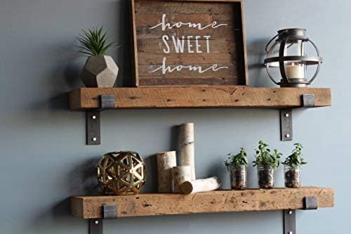 Urban Legacy Reclaimed Wood Shelves | Floating Or with Brackets | Amish Handcrafted in Lancaster County, PA | Set of Two - Genuine, Salvaged (Floating Natural, 24