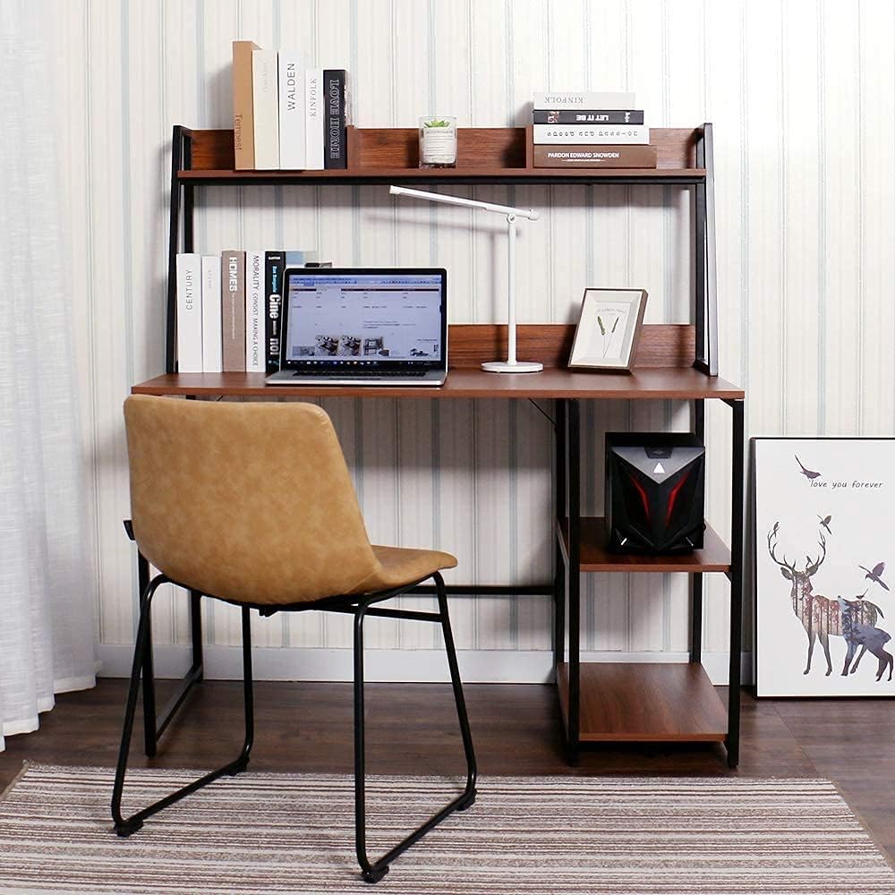 ELECWISH Computer Desk with Hutch and Bookshelf 47 Inches Home Office Desk with Space Saving Design for Small Spaces, Wood