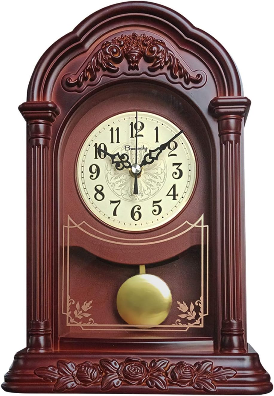 Table Clock Vintage, Mantel Clock Silent Decorative,Fireplace Mantle Clock, Battery Operated Desk Clock for Living Room Decor Office Shelf Decoration