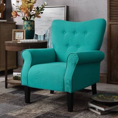 Gertude 29.1x22 Wide Tufted Wingback Chair Red Barrel Studio Fabric: Teal Linen Blend