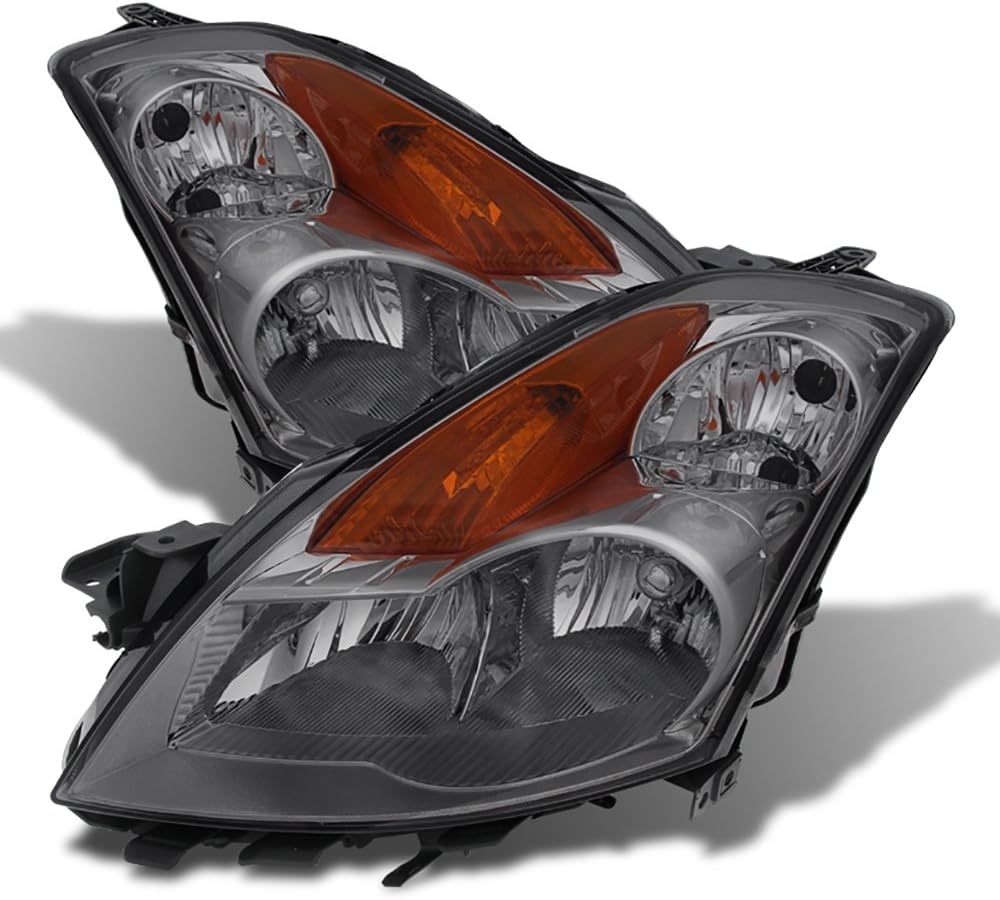 VIPMOTOZ Black Smoke OE-Style Headlight Headlamp Assembly For 2007-2009 Nissan Altima Sedan Halogen Model, Driver & Passenger Side