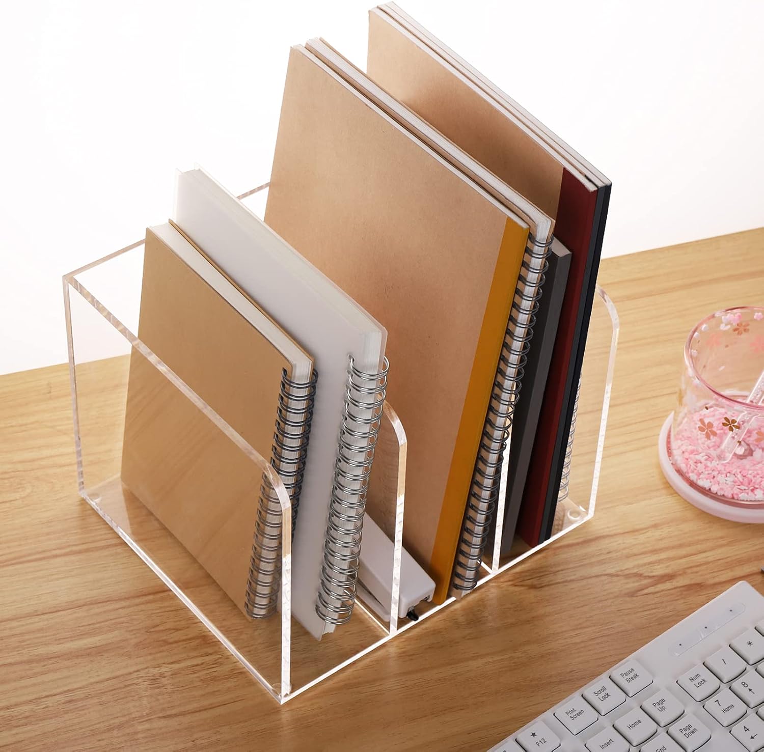 SANRUI Clear Acrylic Magazine File Holder Desk Organizer for Office Organization and Storage with 3 Vertical Compartments 8 1/2''x7 1/5''x 6 1/2'' Transparent Pack of 2
