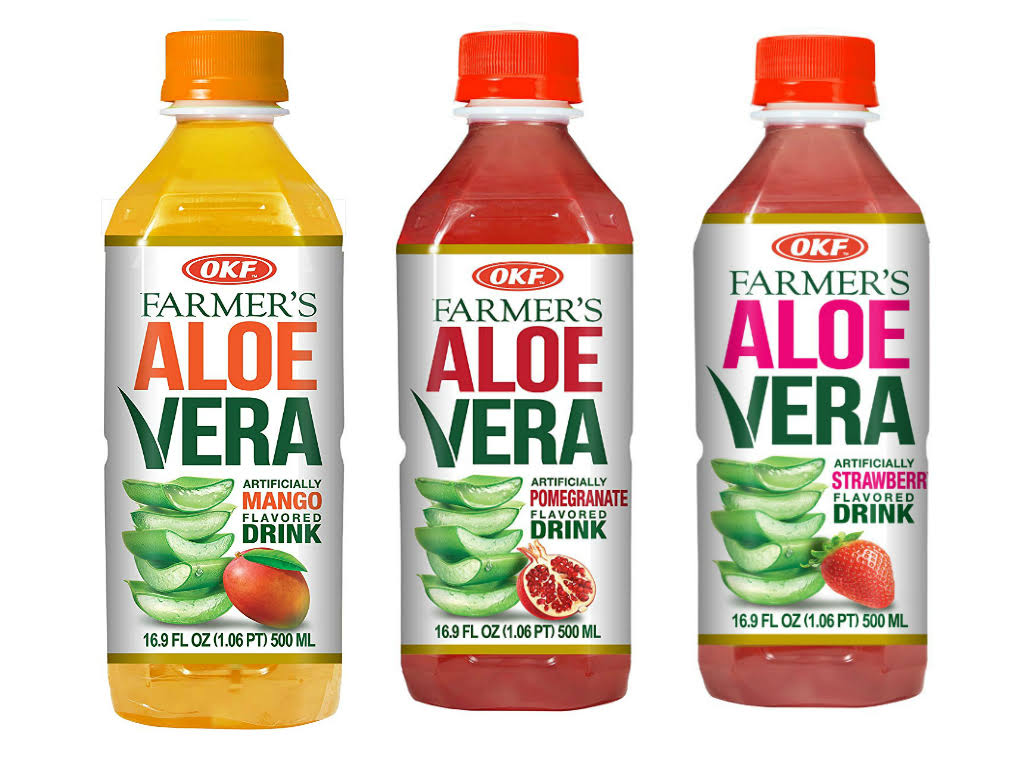 OKF Farmer's Aloe Vera Drink, Mango, Pomegranate and Strawberry, 16.9 Fluid Ounce (Pack of 20 Each)