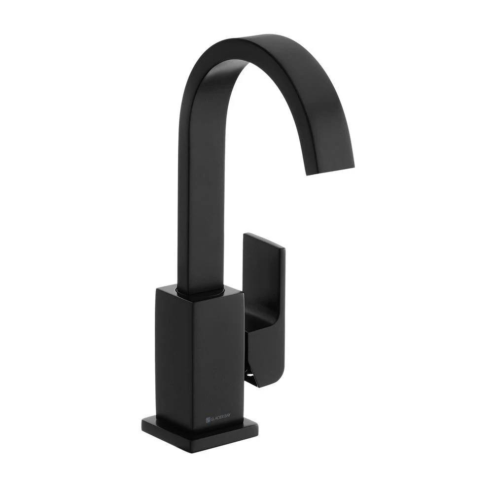 Glacier Bay Farrington Single Hole Single-Handle High-Arc Bathroom Faucet in Matte Black