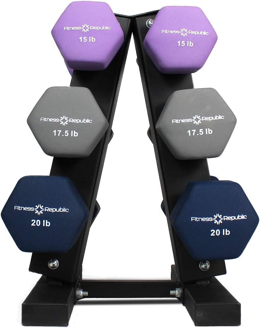 Fitness Republic Solid Steel Dumbbell Rack Holder, A-Frame Dumbbell Storage Racks 3/4/5/6 Tier, Free weights dumbbells set for home gym exercise, weight tower for dumbbell (Available in 3,4,5,6 Tiers)