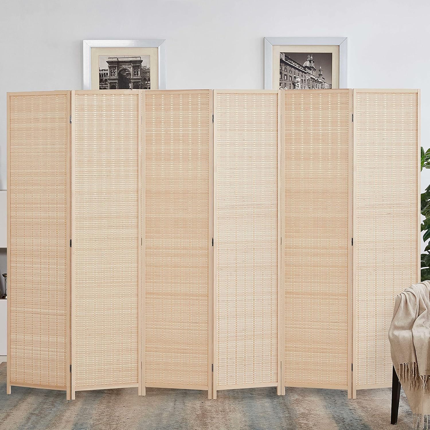 6 ft. Tall-Extra Wide, Bamboo Room Divider, 6 Panel Room Divider/Screen, Room Dividers and Folding Privacy Screens 6 Panel,Wall Divider,Room partitions/Separator/Dividers-Bamboo 6