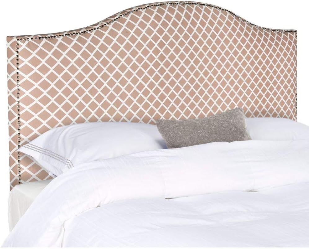 Safavieh Connie Grey/Wheat Chevron Camelback Headboard - Silver Nailhead (Queen)