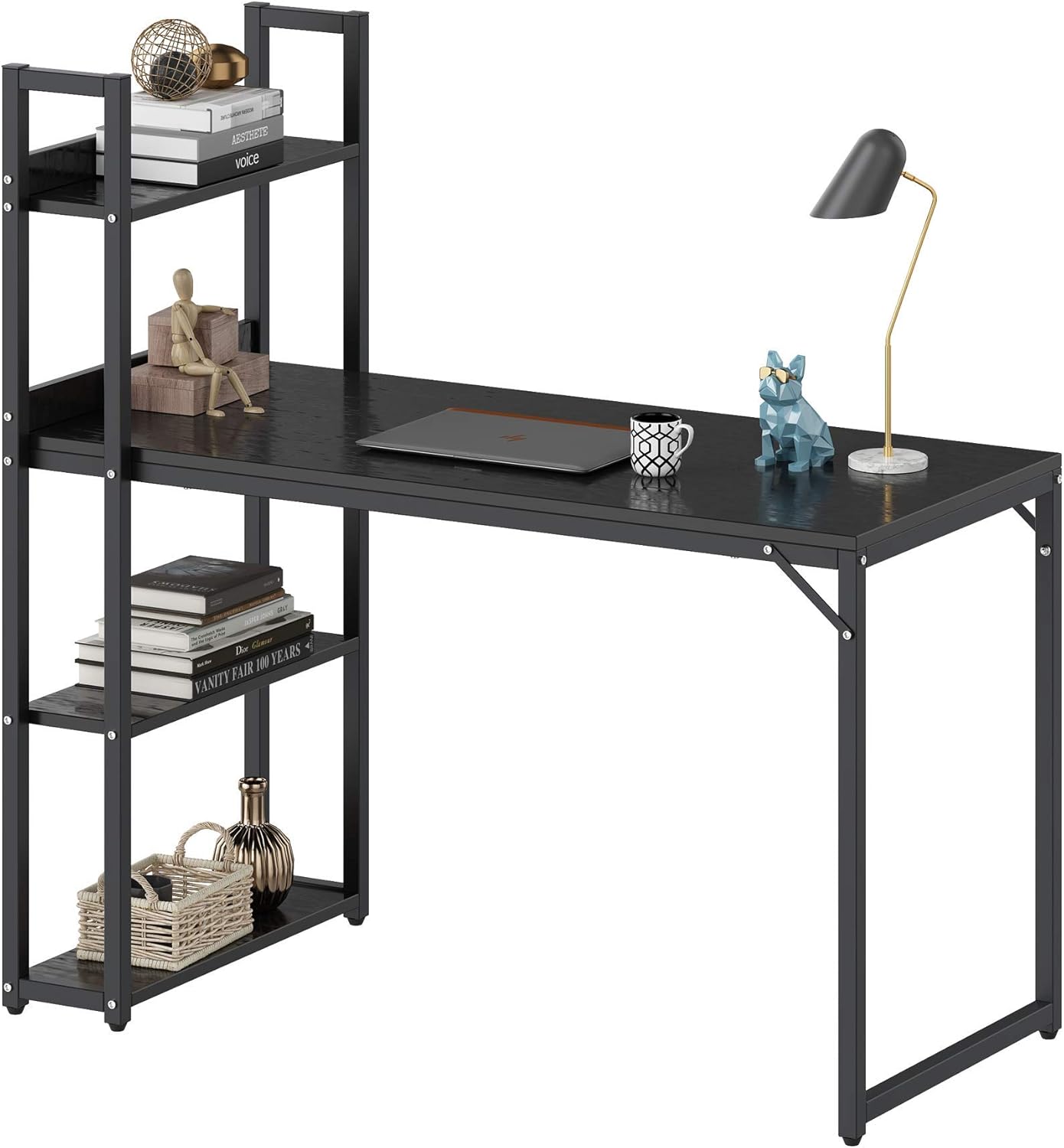 ACCSTORE Home Office Desk Computer Desk with Storage Shelves,47.2 Inch Sturdy Wooden Home Office Study Writing Table Workstation,Space-Saving, Easy to Assemble,Brown Grey Pack of 2