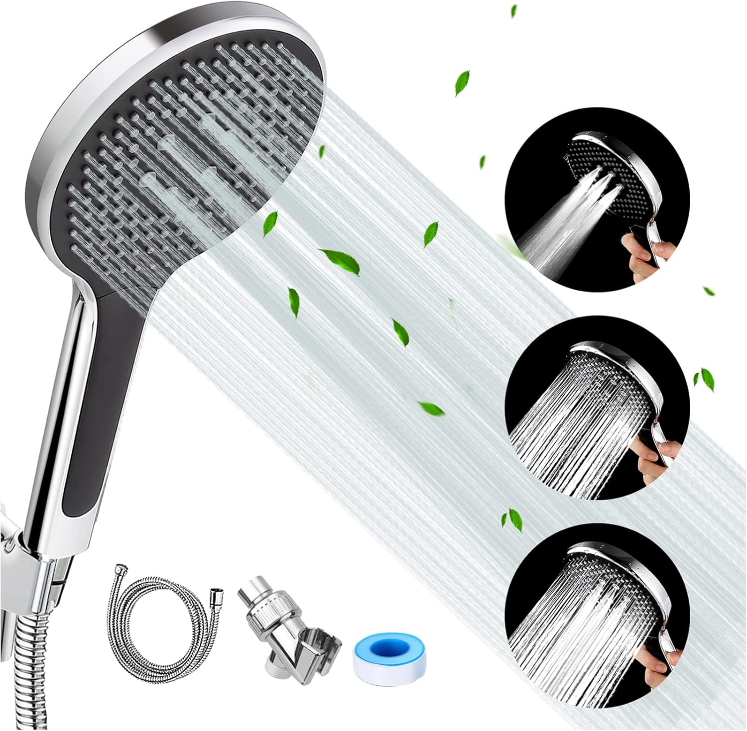 High Pressure Shower Head With Handheld:Beauty Angelbella 3 Mode Spray Hand-held Shower Heads with 59 inch Stainless Steel Hose,Adjustable Bracket Handheld Shower,Detachable Shower Head Pack of 2