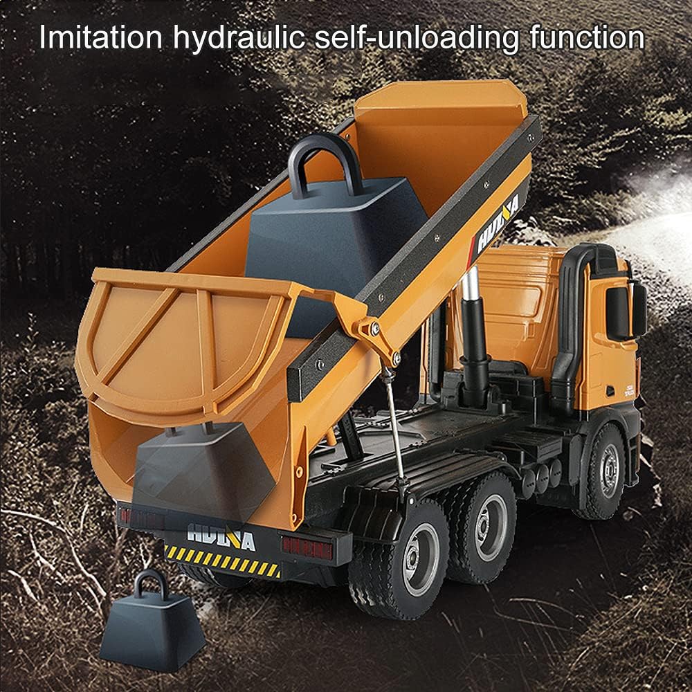 Fistone RC Dump Truck 1/14 Scale 10 Channel Alloy Die-cast 2.4G Remote Control Construction Vehicles Toys with Lights for Kids and Adults Pack of 2