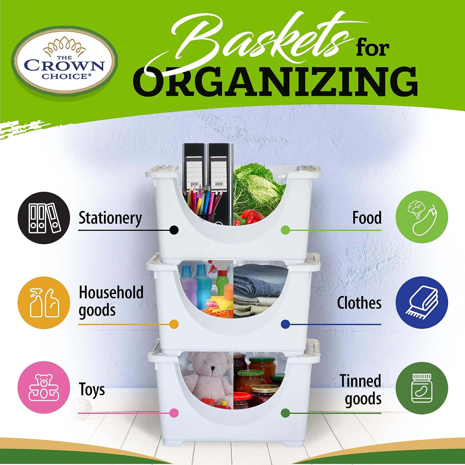 Baskets for Organizing – Heavy Duty Stackable Storage Bin and Baskets – 3 Pack – Large, Strong, Stacking Basket to Organize Pantry, Linen, Closets, Dog Toys – Better Than Wire Organizer Basket Pack of 2