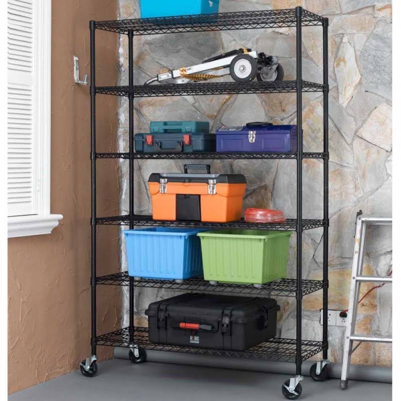 BestOffice Black Commercial 6 Tier Shelf Adjustable Steel Wire Metal Shelving Rack