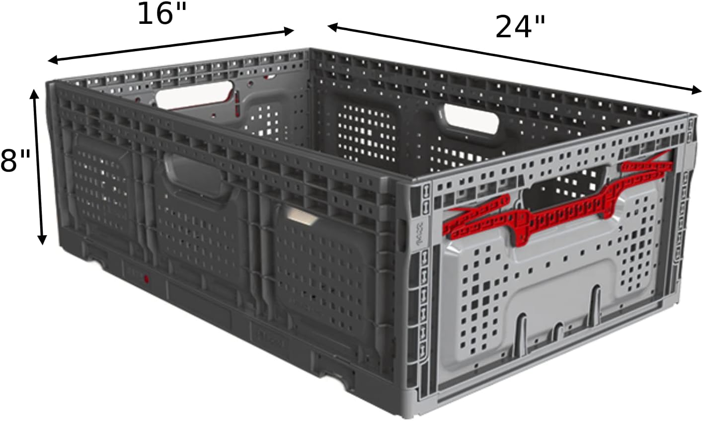 Pack of 2 Heavy Duty Collapsible Plastic Milk Crates - Extra Large, Foldable Storage Basket, Stackable Containers for Larger Fruits & Veggies, Ergonomic Lock System, Gray 24