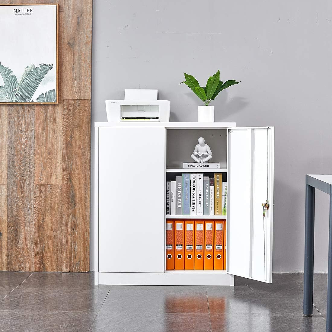 Full Metal Storage Cabinet with 2 Adjustable Shelves, Large Capacity Cabinet Organizers for Home Office, Utility Cabinet with 2 Doors and Lock, H42 x W36 x D18, Black