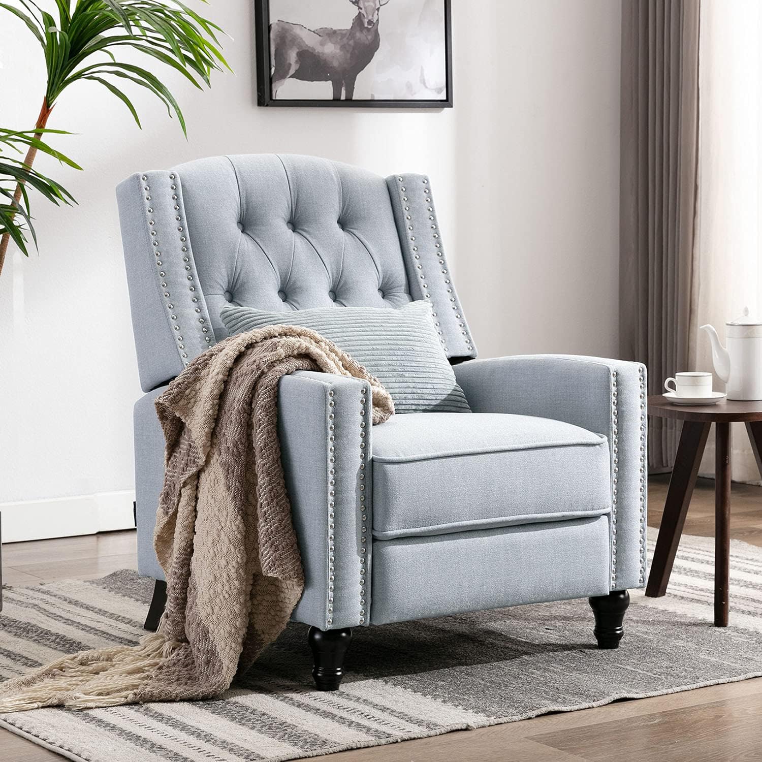 Altrobene Tufted Velvet Pushback Manual Recliner Chair for Living Room - Single Sofa Home Theater Seating- Comfortable Bedroom & Living Room Chair Reclining Sofa, Grey