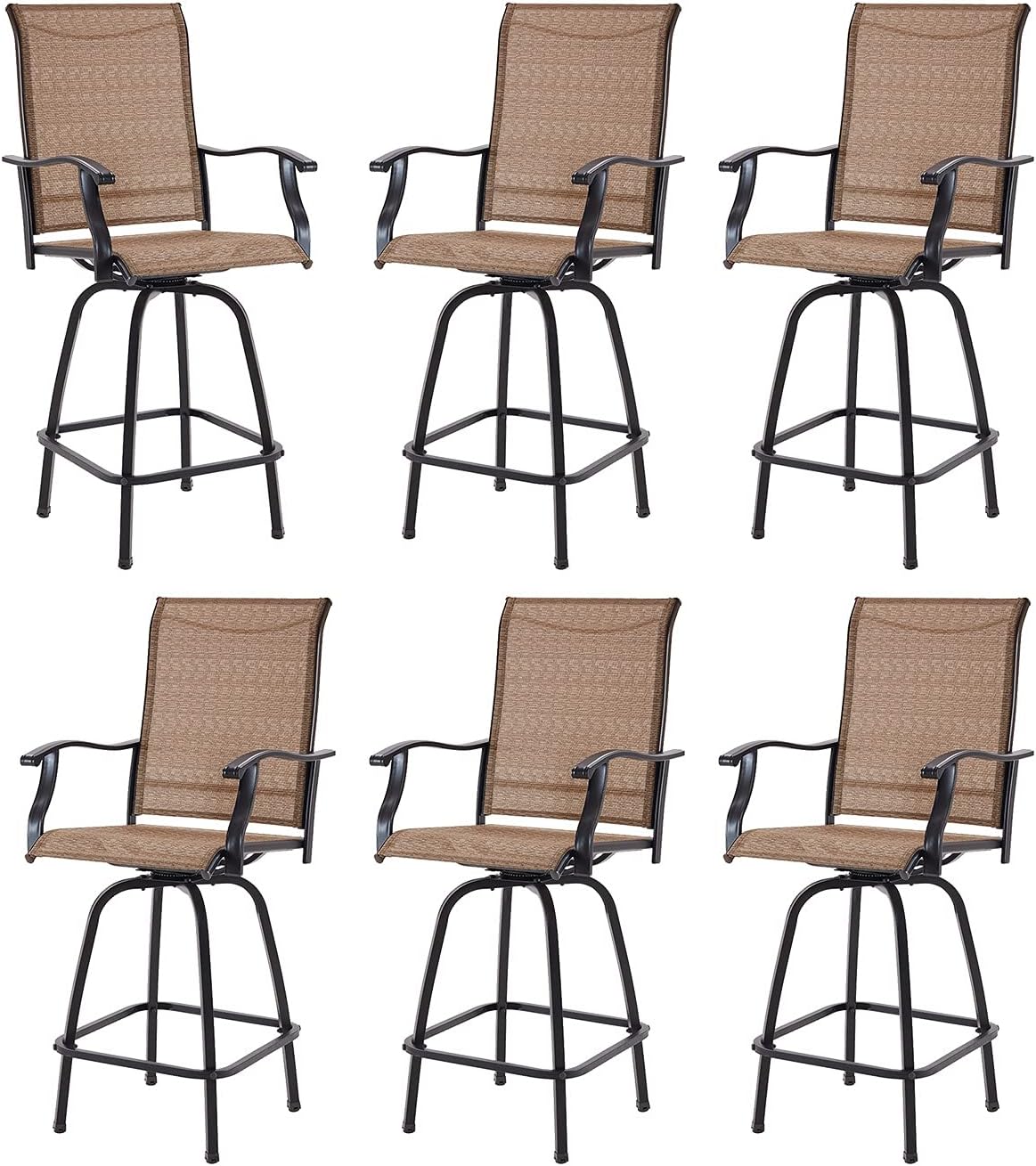 Outdoor Swivel Bar Stools-Patio Bar Height Furniture Chair Set, Set of 2, Black Frame