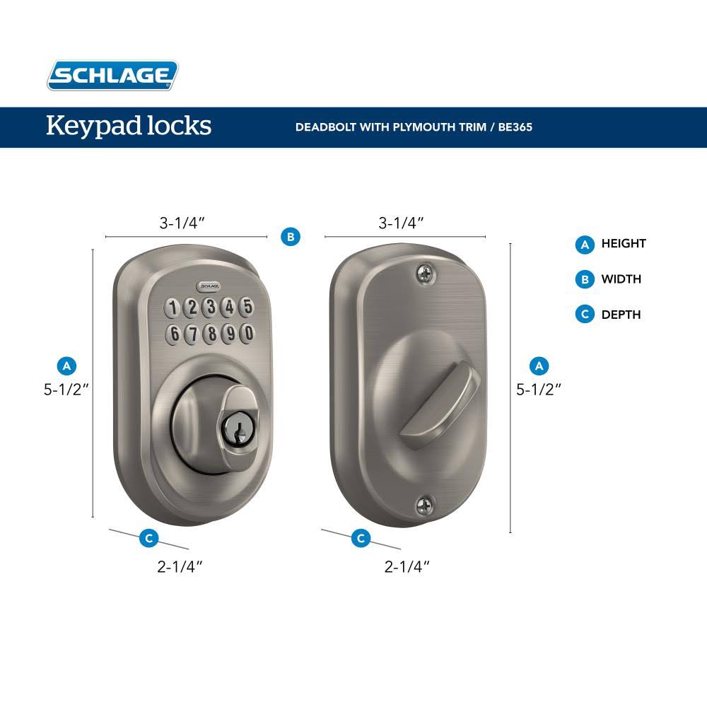 Schlage Plymouth Matte Black Single-Cylinder Deadbolt 1-Cylinder Electronic Deadbolt Lighted Keypad | BE365 V Ply 622