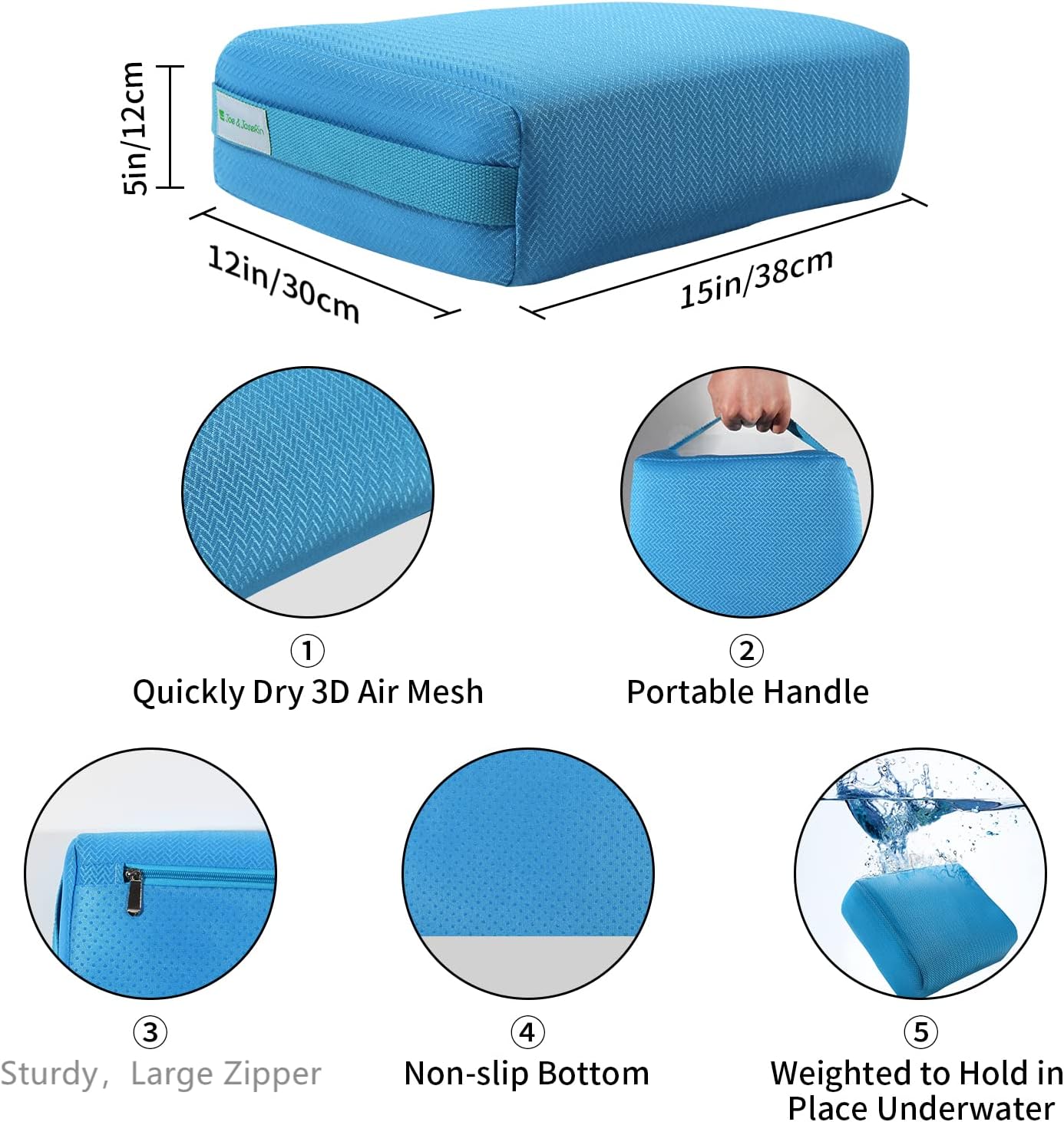 Joe&JoseRin Hot Tub Booster Seat Cushion with Non-Slip Micro Dot Bottom and Weighted, Bathroom Massage Hot Tub Accessories for Indoor or Outdoor, Quick Dry Hot Tub Pillow with Washable Mesh Cover