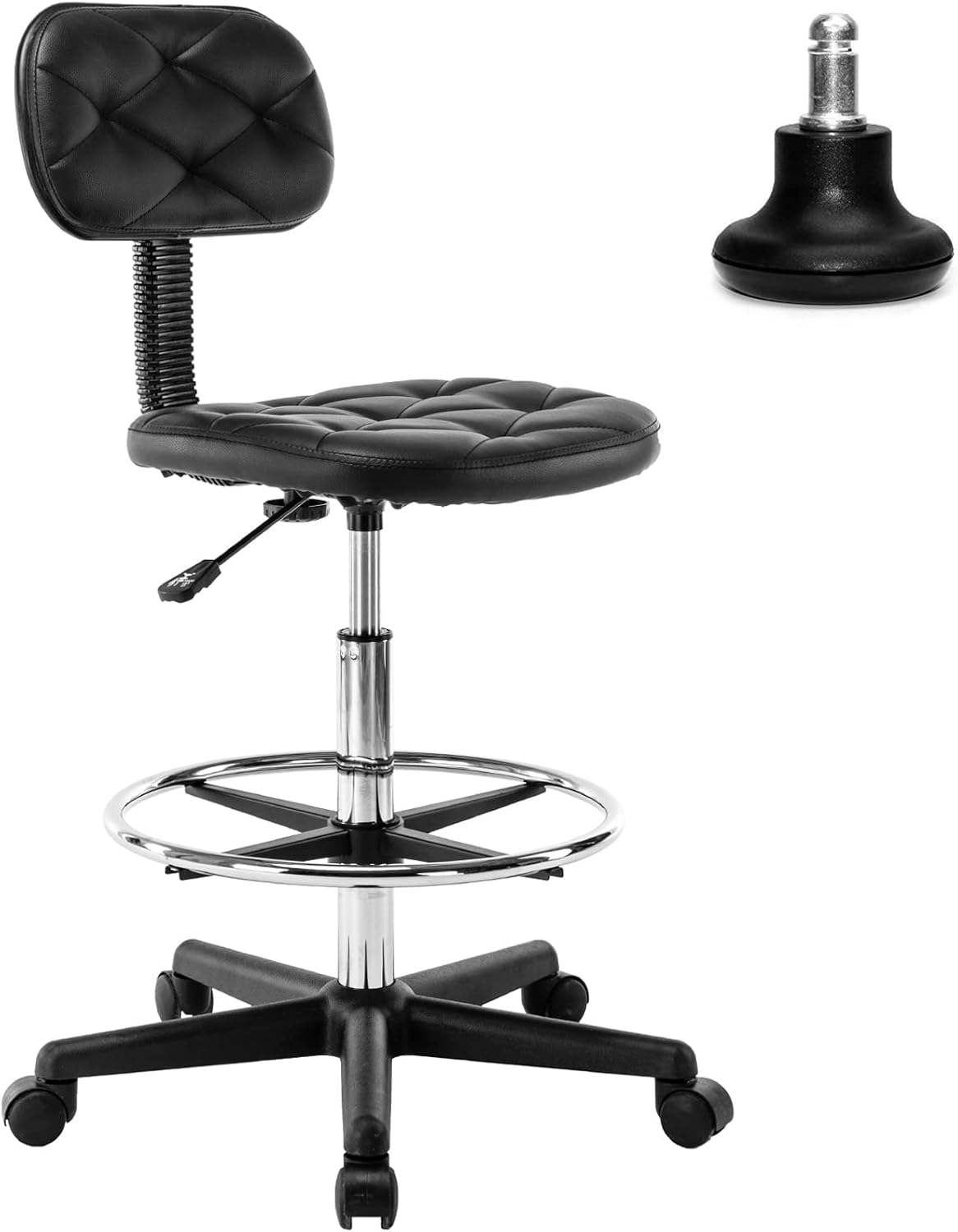 Drafting Stool- Adjustable Office Task Chair Work Stool with Wheels for Home Office Workplace Studio Guitar Practice, Seat Height 23.5-31.5 ''