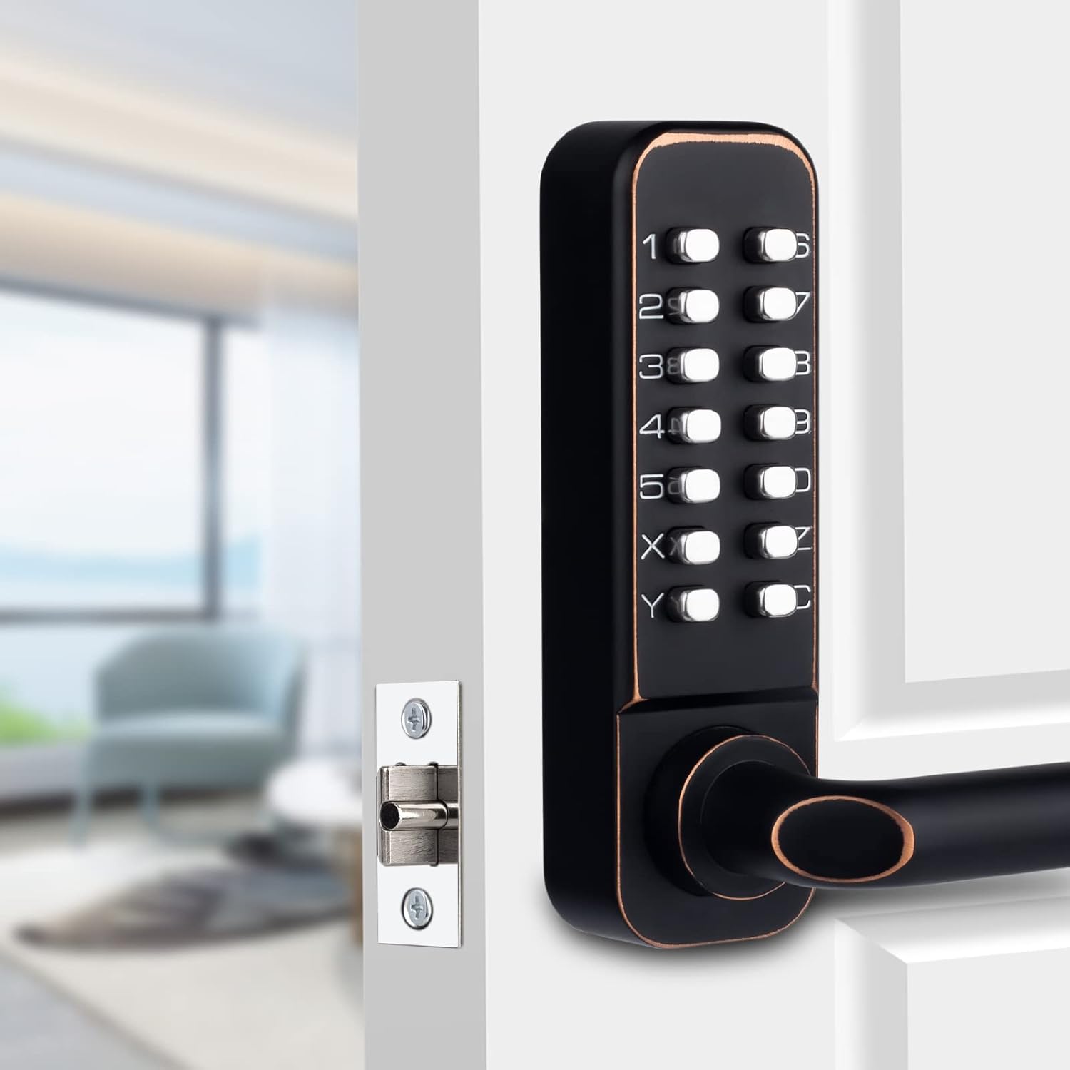 CODACE Keyless Entry Door Lock with Keypad Door Knob, Mechanical Keypad Door Lock with Lever Handle, Combination Code Door Lock Set for Front Doors, Outdoor Keyless Gate Lock for Fences, Not Deadbolt