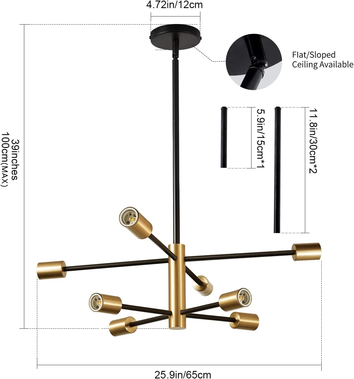 KUCICO Modern Sputnik Chandeliers, Mid Century 8-Light Chandelier,Black and Gold Industrial Pendant Light Fixture for Dining Room , Kitchen Island, Living Room,Bedroom,Farmhouse(Bulb Not Included)