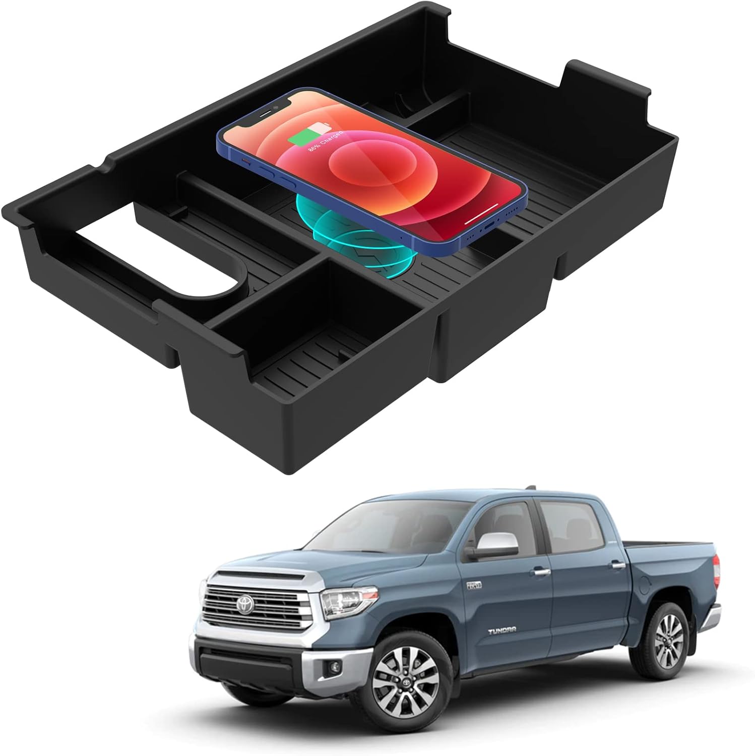 CarQiWireless for Tundra 2007-2021, Wireless Charging Tray Center Console Organizer for Toyota Tundra Accessories Sequoia 2007 2008 2009 2010 2011 2012 2013 2014 2015 2016 2017 2018 2019 2020 2021 Pack of 2