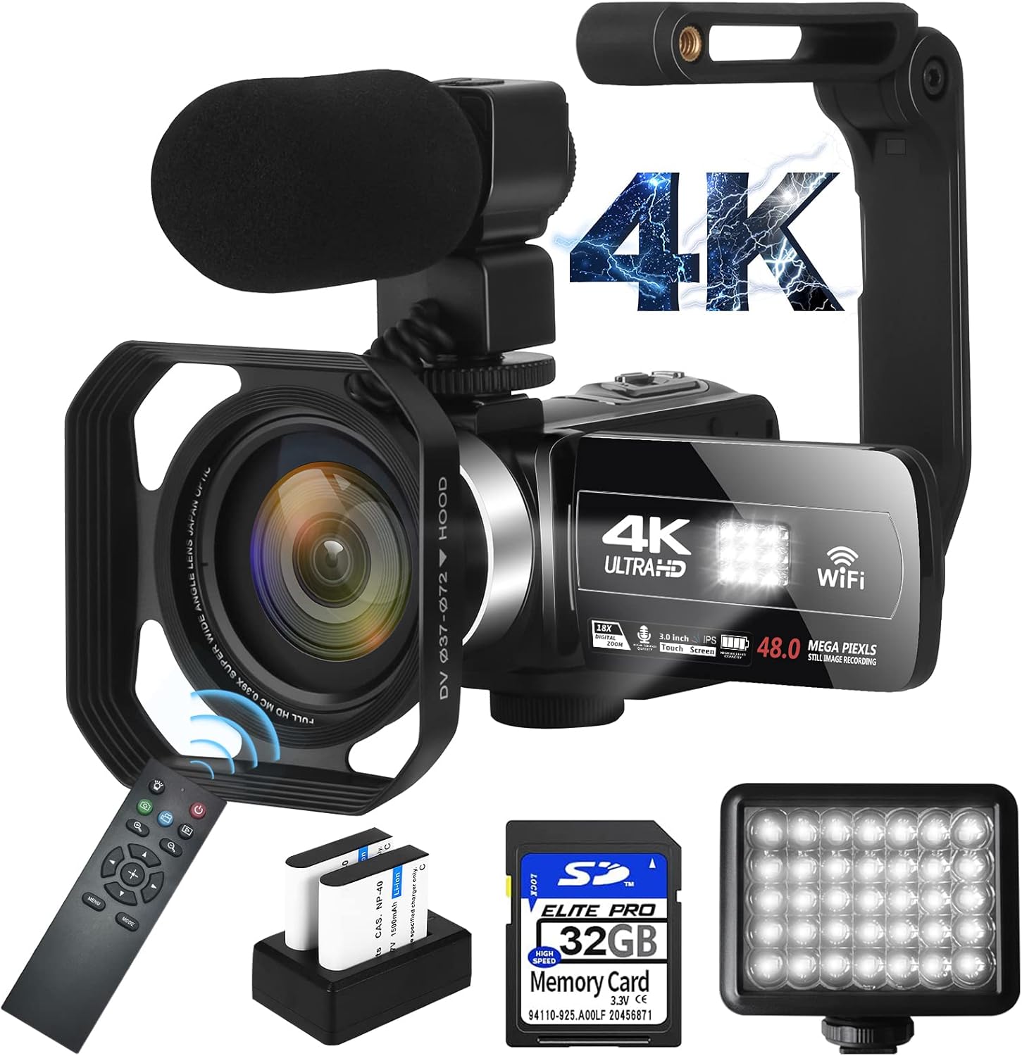 Video Camera Camcorder,Vlogging Camera for YouTube with Mini Tripod IR Night Vision Remote 2 Batteries 1080P 30FPS 30MP 16X Digital Zoom 3.0