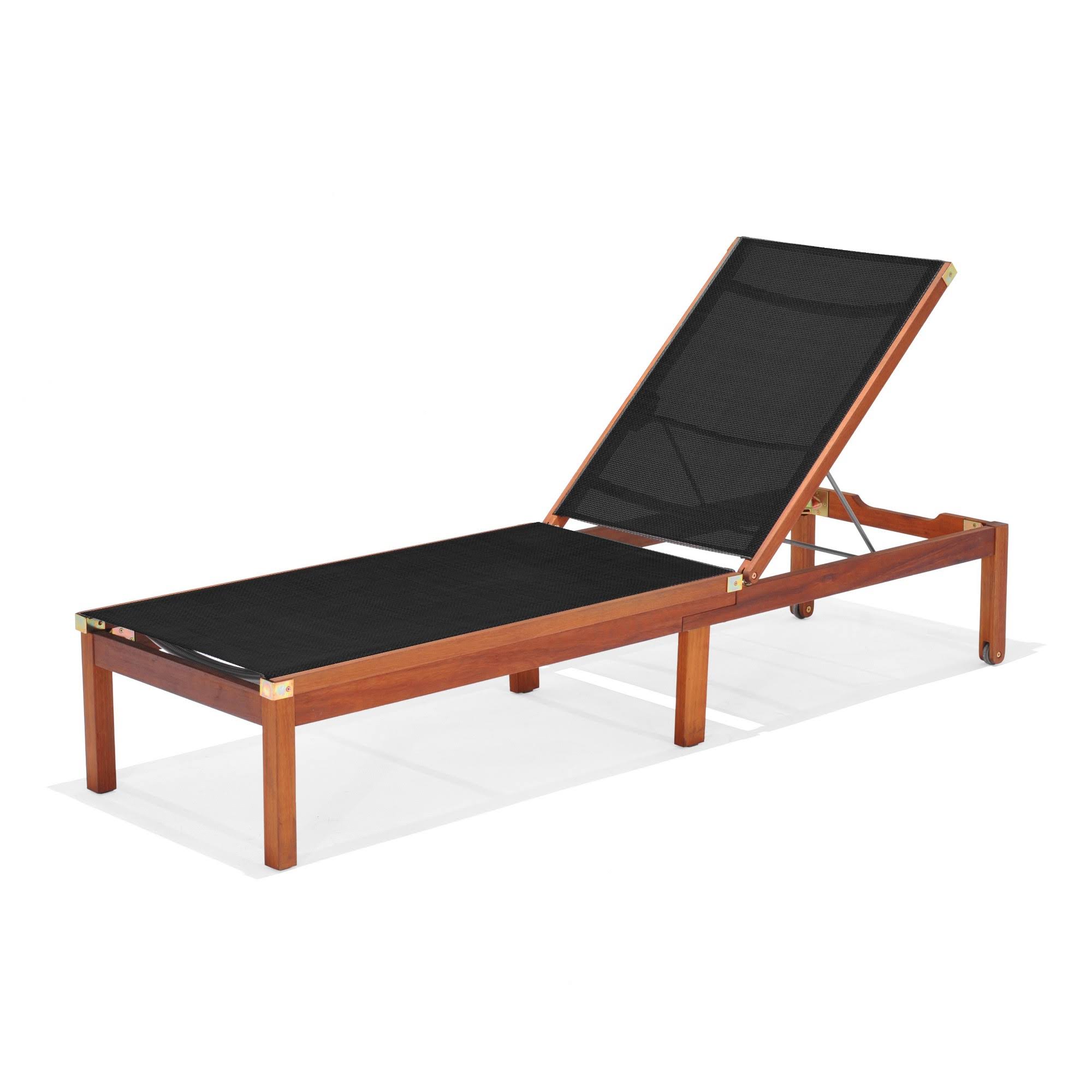 Laguna Beach Eucalyptus Patio Wheel Lounger with Black Sling - Amazonia