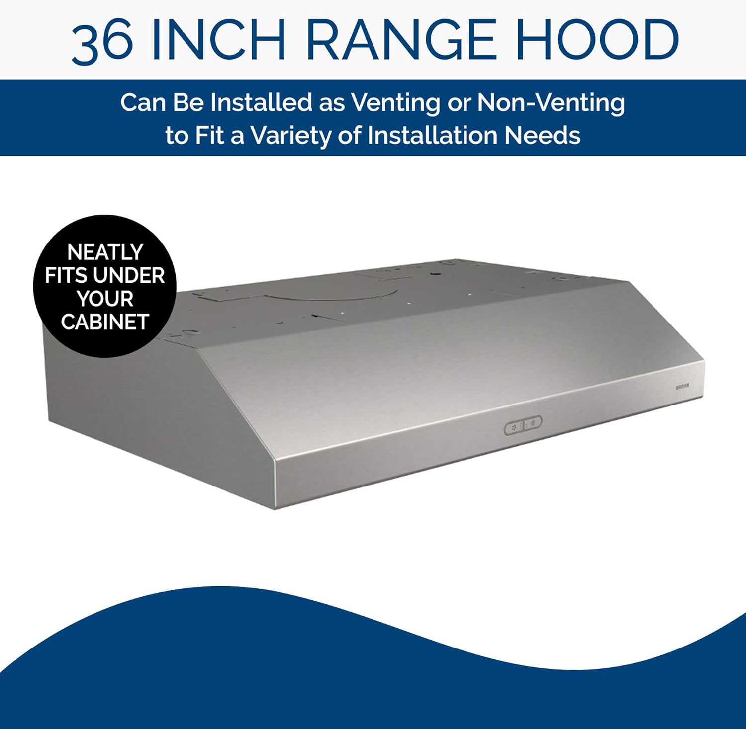BROAN NuTone BCDF136SS Glacier Range Hood with Light Exhaust Fan for Under Cabinet, Stainless Steel