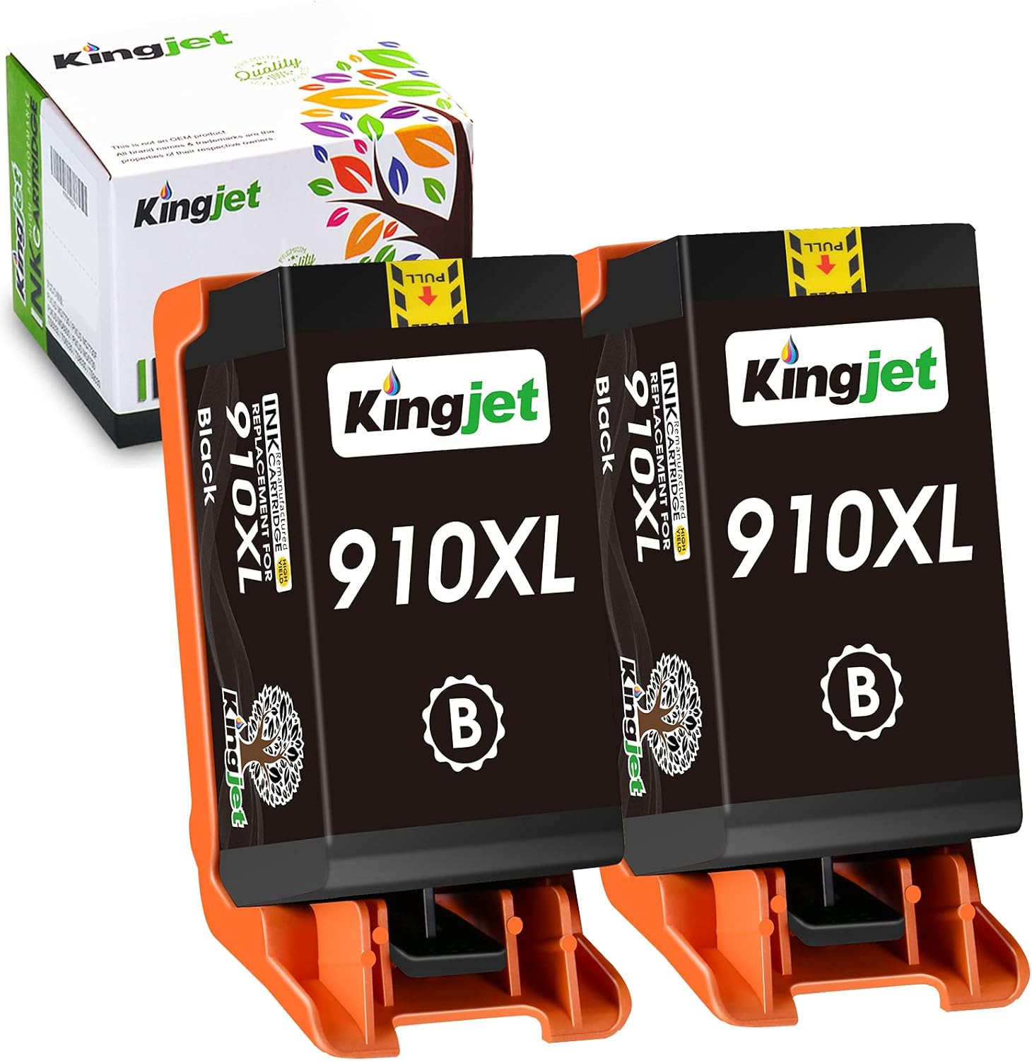 Kingjet Remanufactured Ink Cartridge Replacement for HP 910 XL 910XL (2Black) Work with Officejet Pro 8025 8020 8028 8035 8025e 8035e Officejet 8022 8010 8015 Printer, 2 Pack Pack of 2