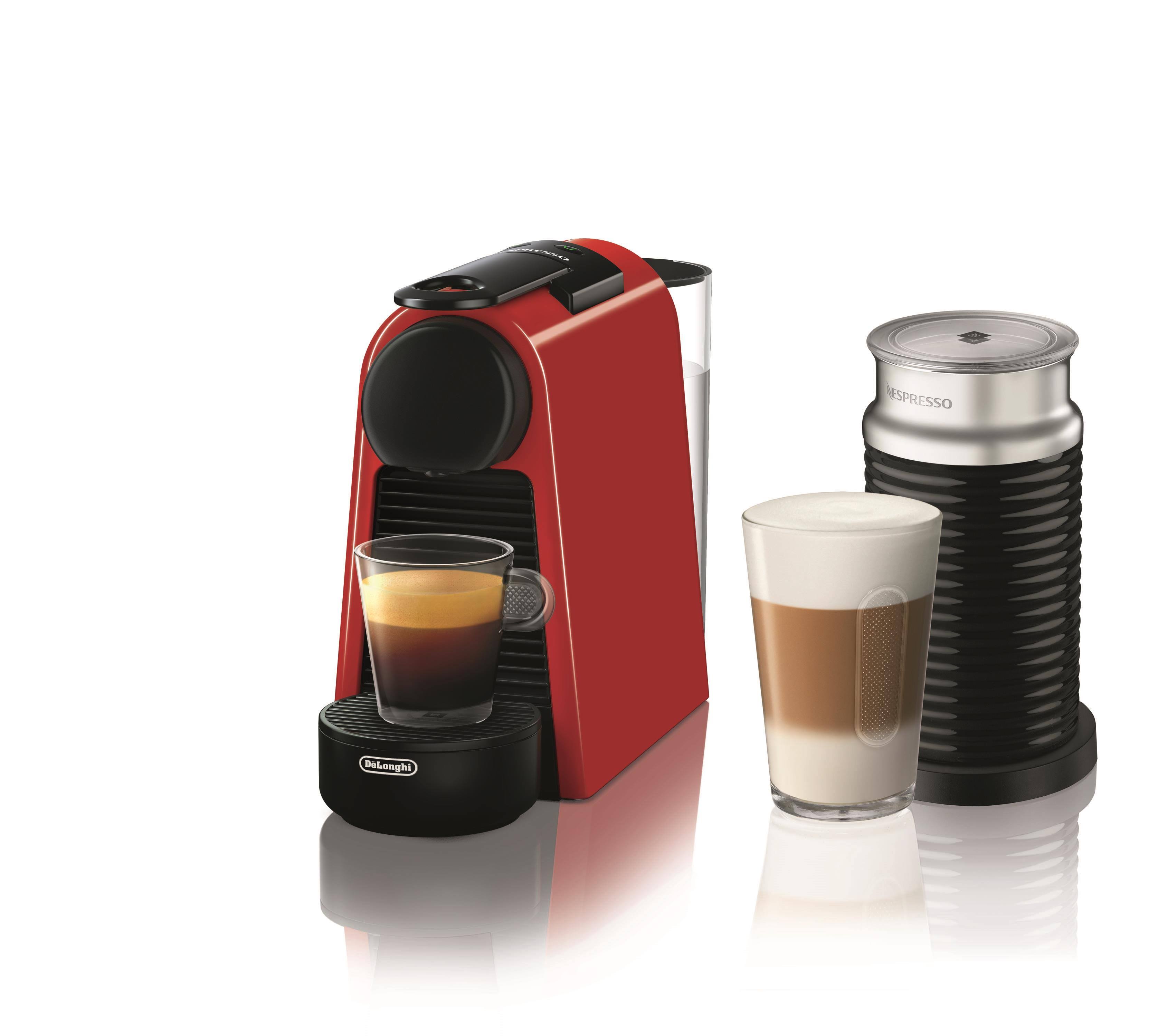 Essenza Mini Espresso Machine by De&Longhi with Aeroccino - Red