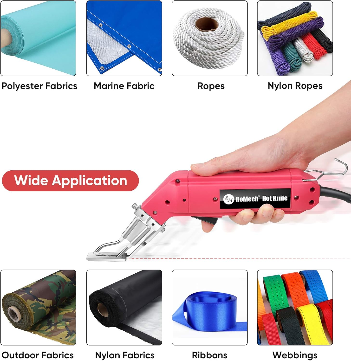 RoMech Rope Cutter Fabric Cutter - Pro Electric Hot Knife Heat Sealer with Non-adjustable Power (60W) - Cutting Tool Kit- with Blades & Accessories (RM-017)