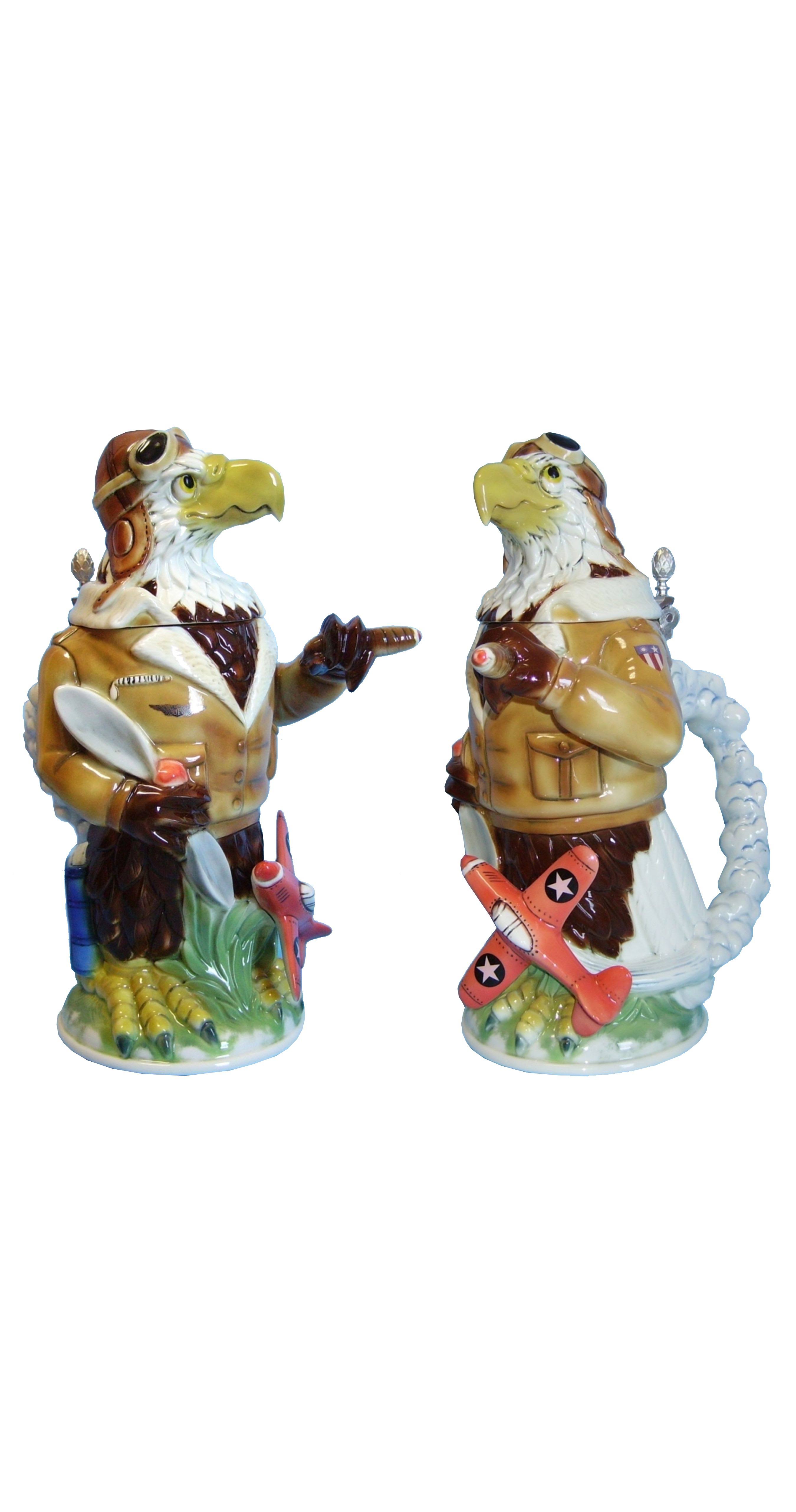 German Beer Stein 3-D Character Stein Eagle Pilot 1 LITER Tankard, Beer Mug Ki 8015 1L