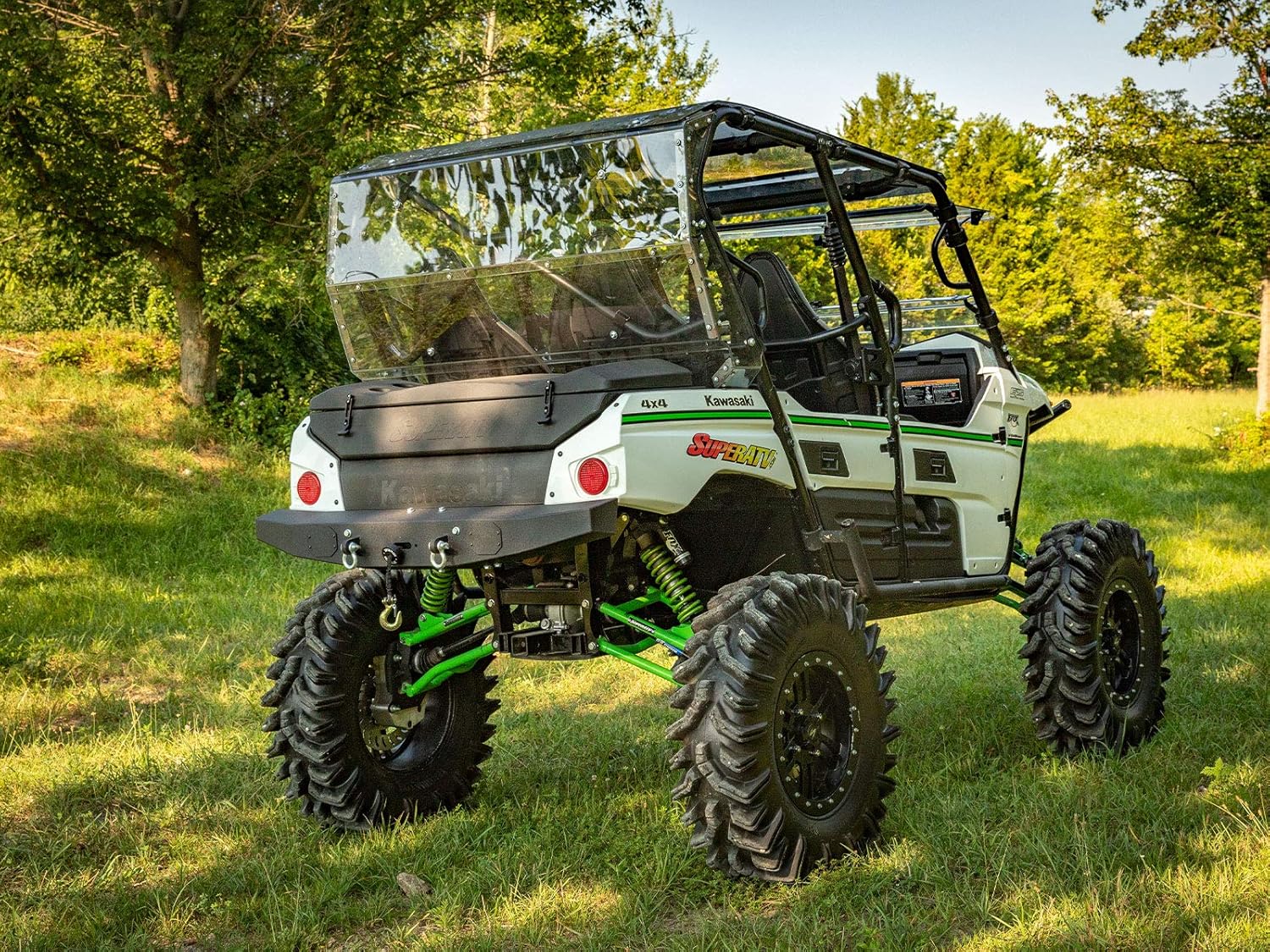 SuperATV Heavy Duty Rear Bumper with Winch Mount for Kawasaki Teryx 4 750 / Teryx 4 800 - Wrinkle Black