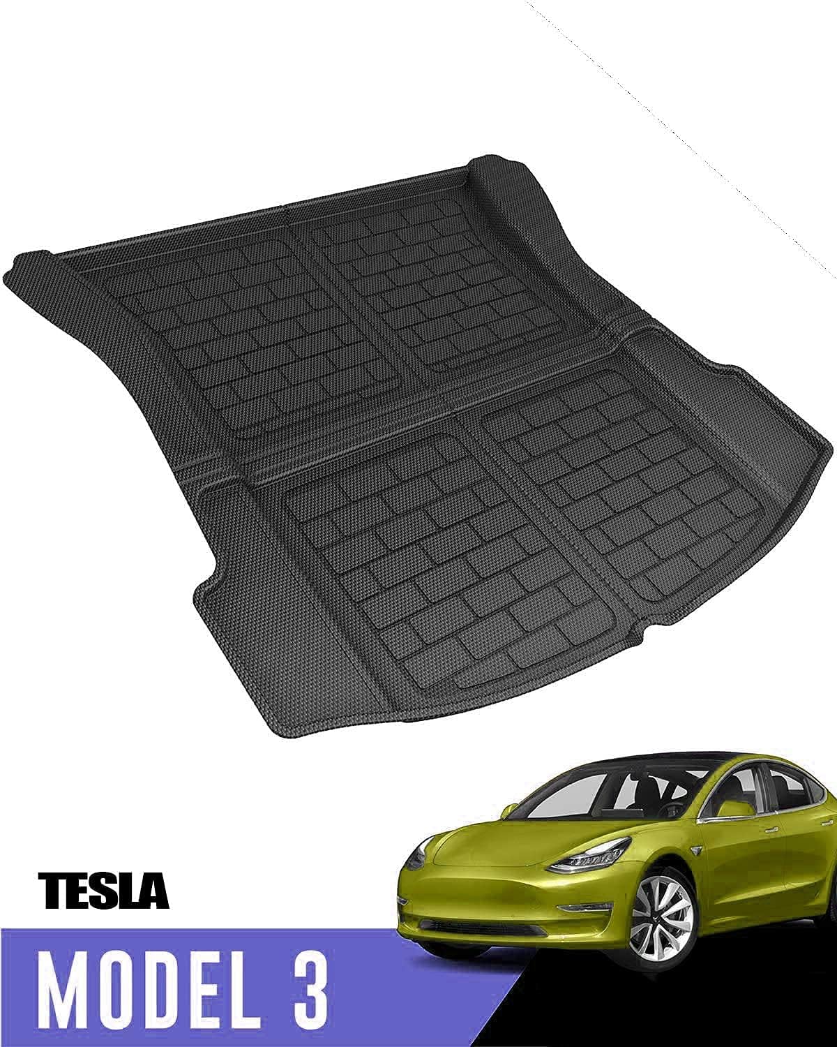 SPEEDPARK Cargo Liner for 2021 Tesla Model 3 Trunk Liner 3D Upgrade Anti-Slip Durable Odorless Rear Trunk Floor Mat Pack of 2