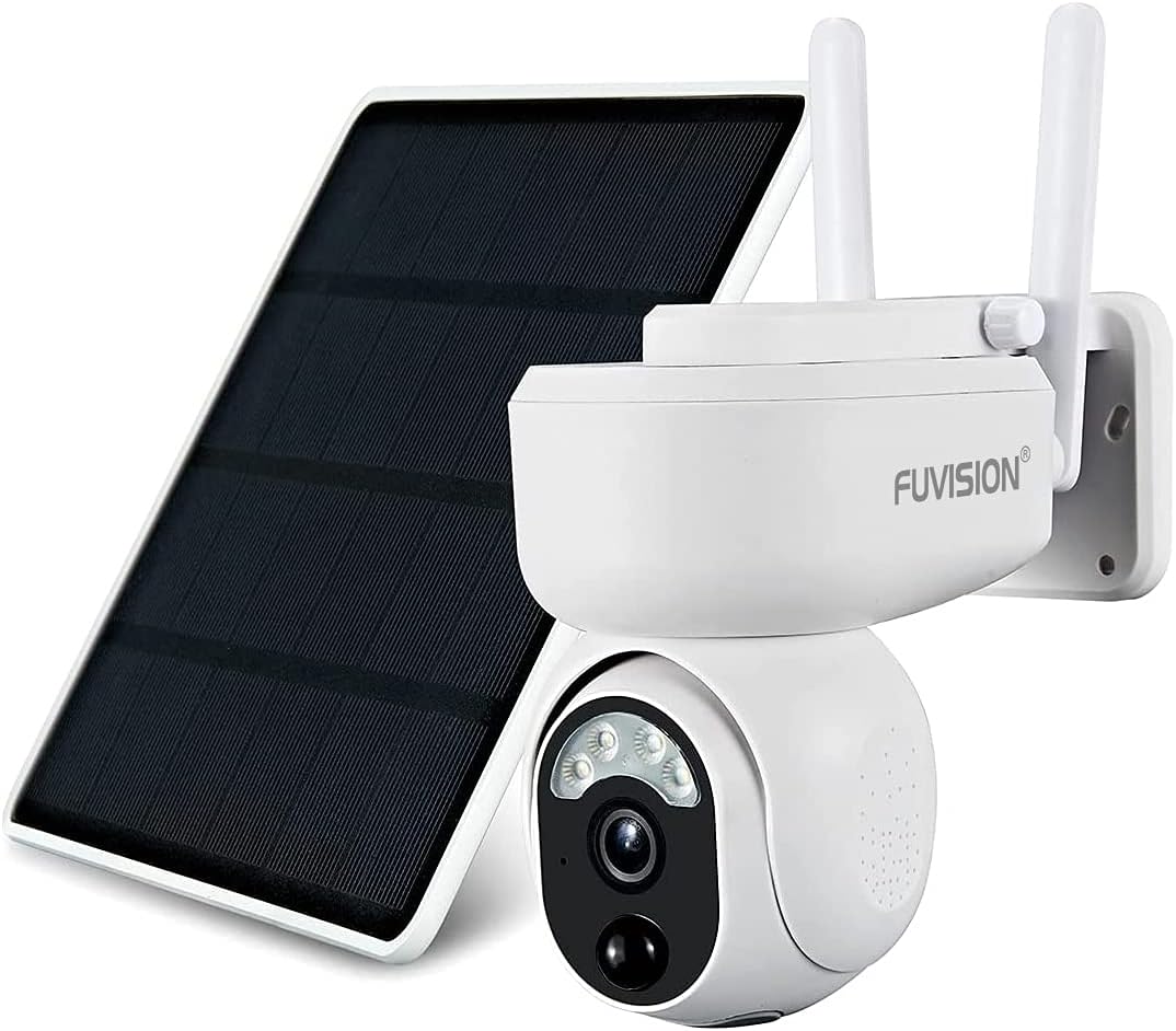 FUVISION Solar Security Camera Outdoor,Wireless WiFi Pan 360&deg; View,Rechargeable Battery 2 Way Audio with Motion Detection and Siren Color Night Vision Cloud/SD Storage S30(Black)
