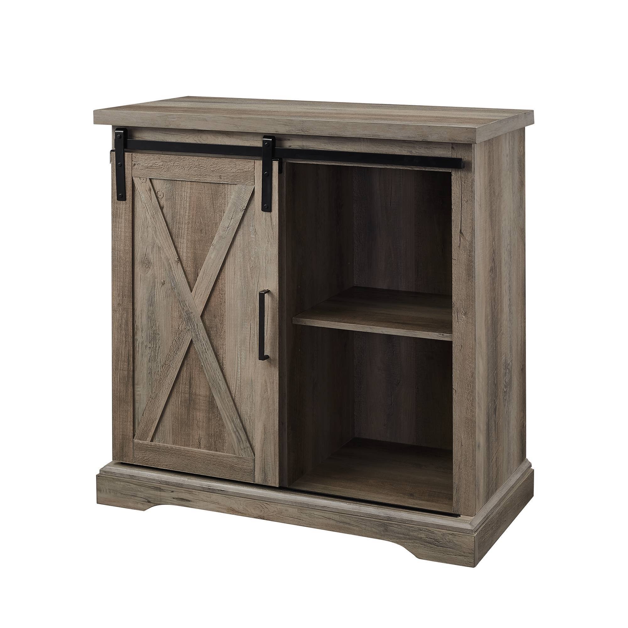 Tertia Rustic Farmhouse Accent Cabinet with Sliding x Barn Door Gray Wash - Saracina Home 54409228