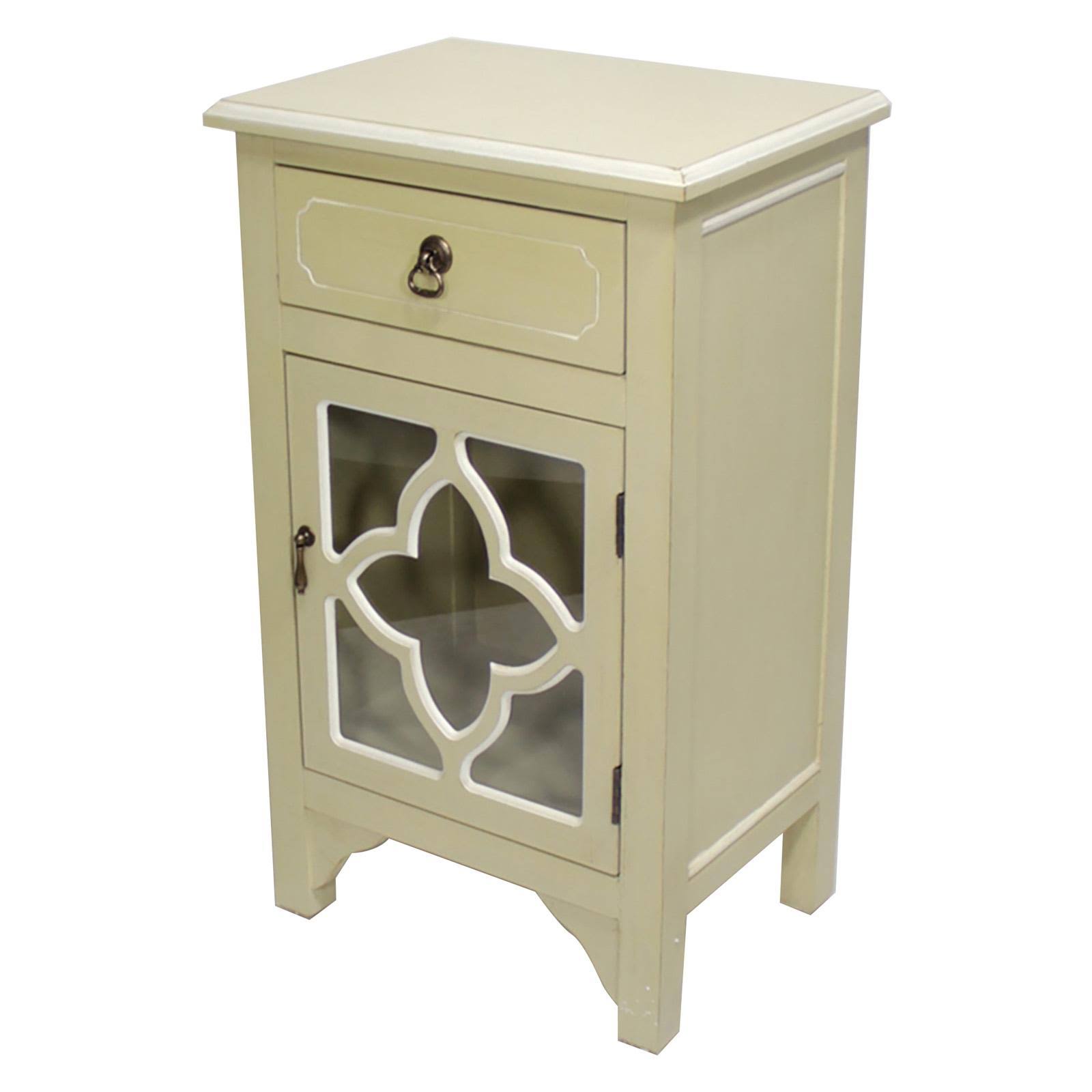 Heather Ann Creations Frasera 1 Drawer 1 Door Quatrefoil Glass Accent Cabinet Beige