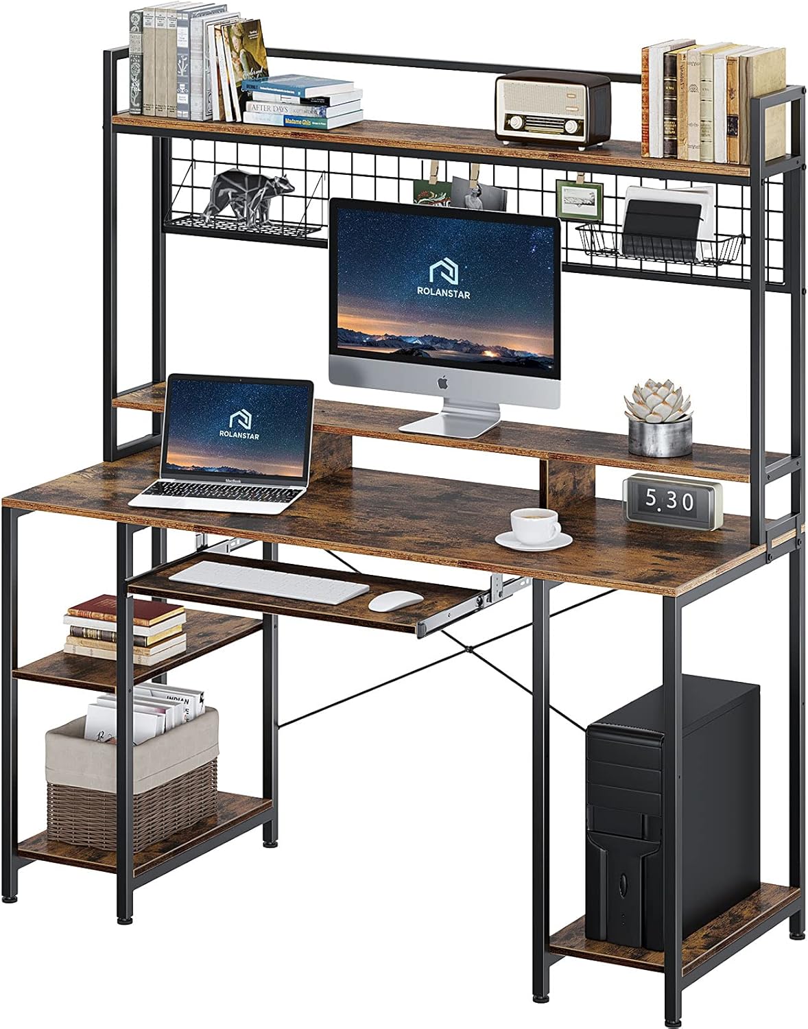 Rolanstar Computer Desk with Hutch and Keyboard Tray, 55