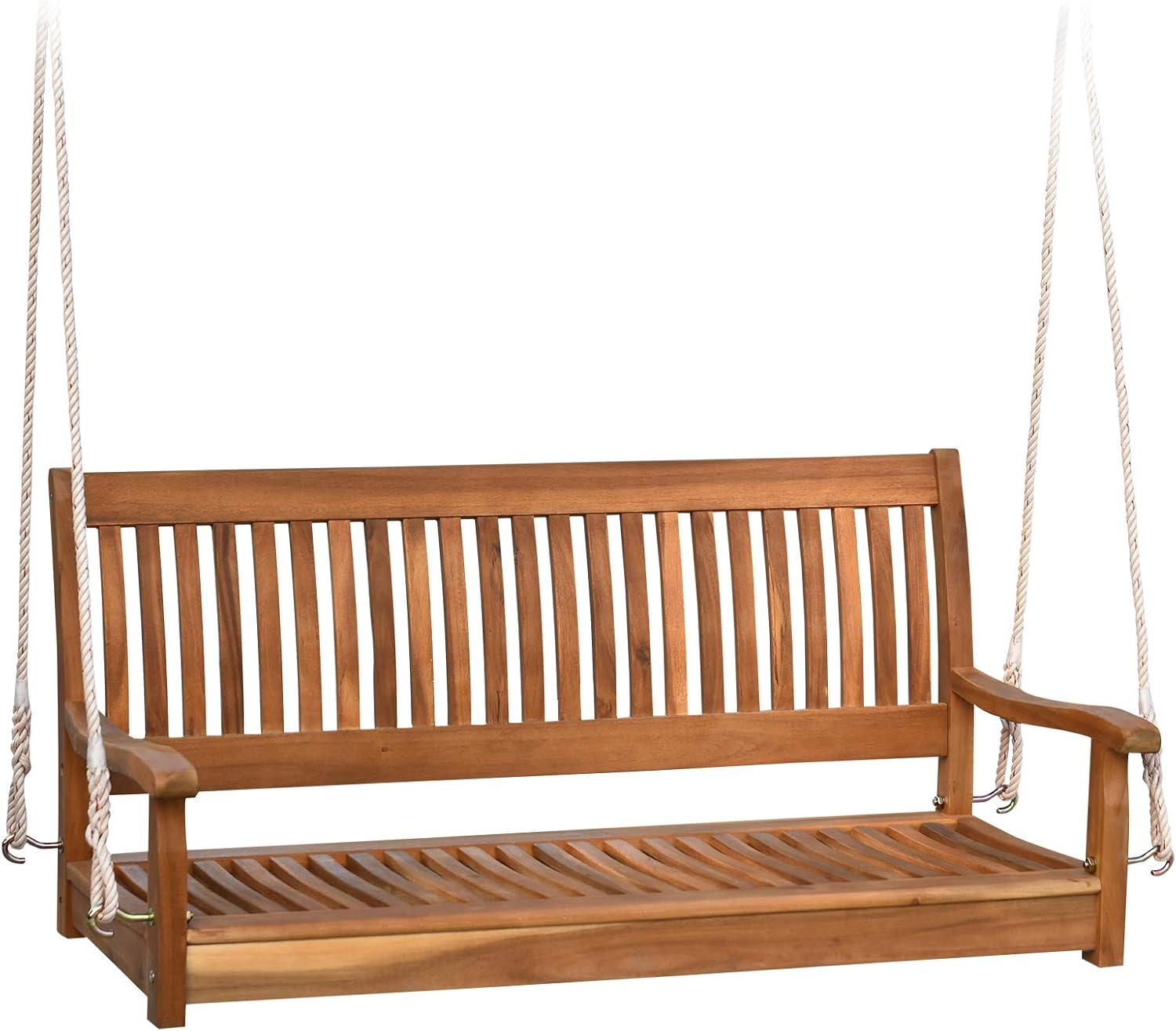 Outsunny 48'' Wooden Swing Bench w/Supportive Ropes for 2 Person Without Frame for The Patio, Deck, or Backyard Natural