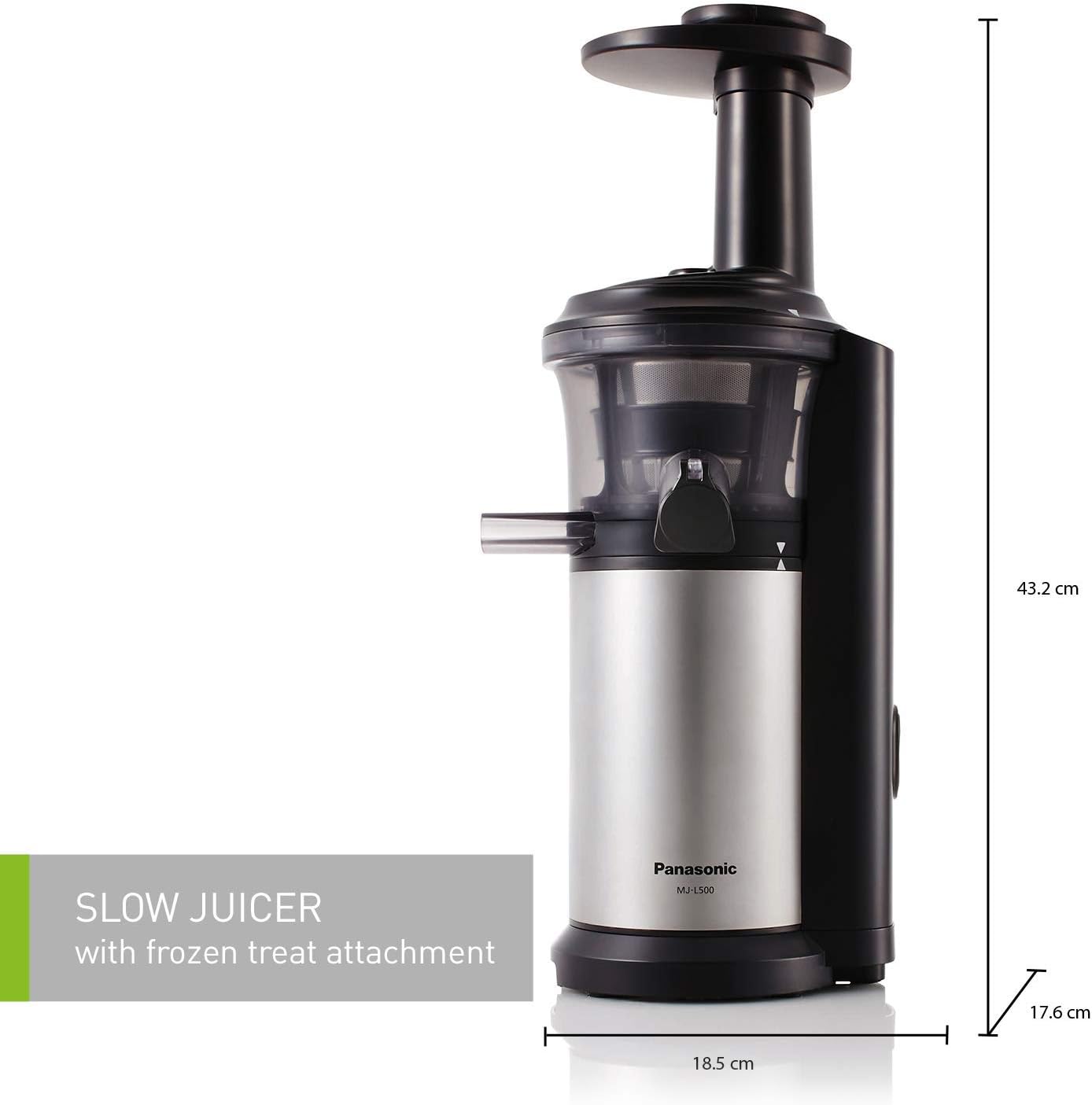 Panasonic MJ-L500 Slow Juicer with Frozen Treat Attachment, Black/Silver