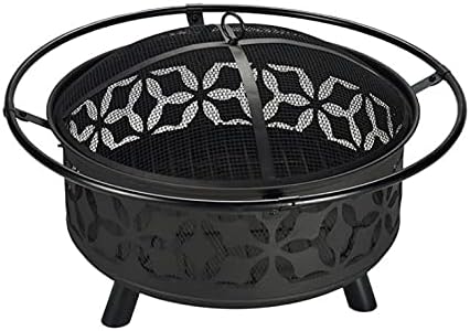 JOYSFIT Wood Burning Fire Pit Backyard with Cooking Grill, 32in, Black, 24in