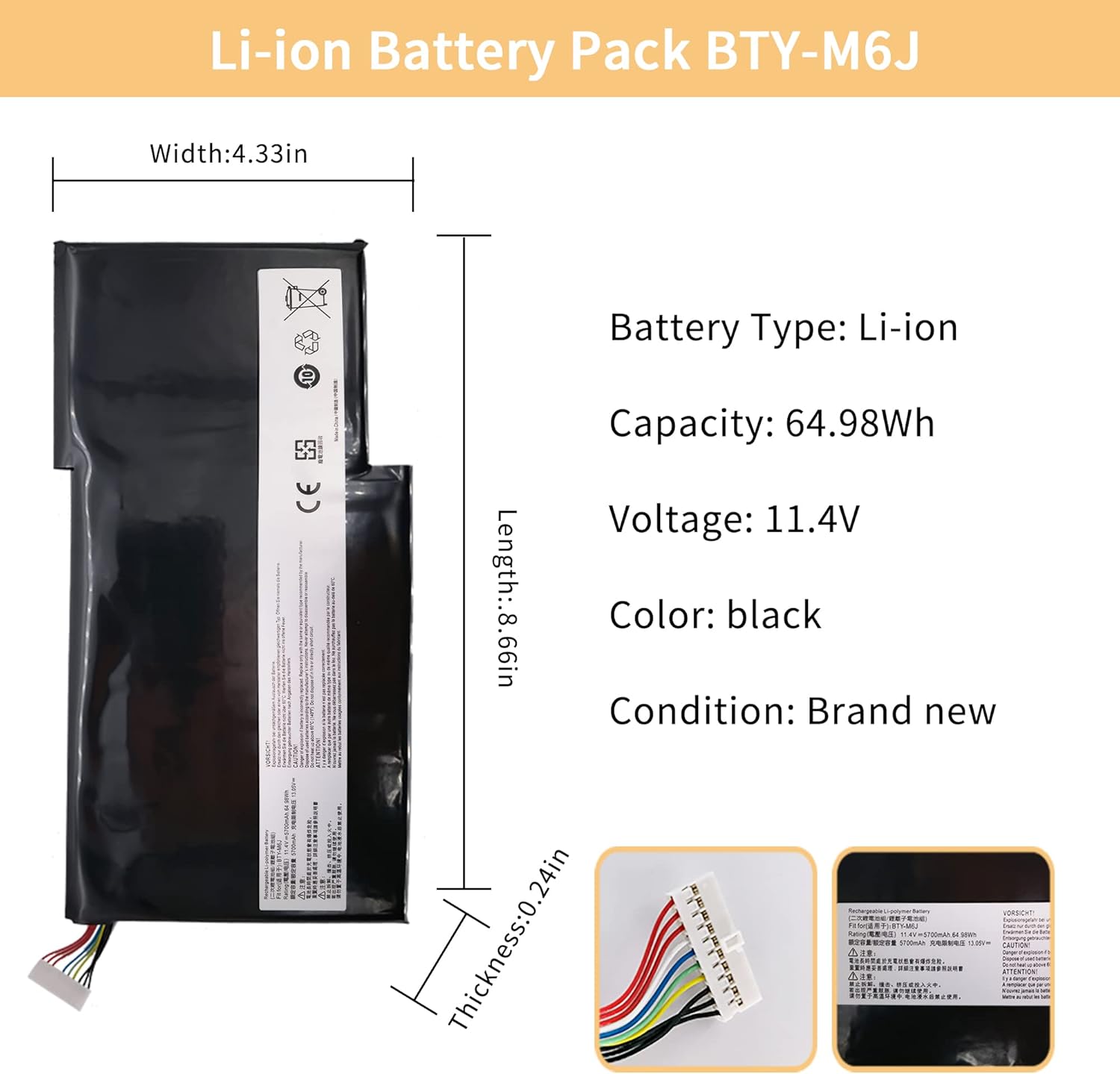 BTY-M6J Laptop Battery Replacement for MSI GS63VR 6RF-016CN 6RF-095CN GS73VR 6RF-001US BP-16K1-31 9N793J200 Stealth Pro GS63VR GS73VR Pack of 2