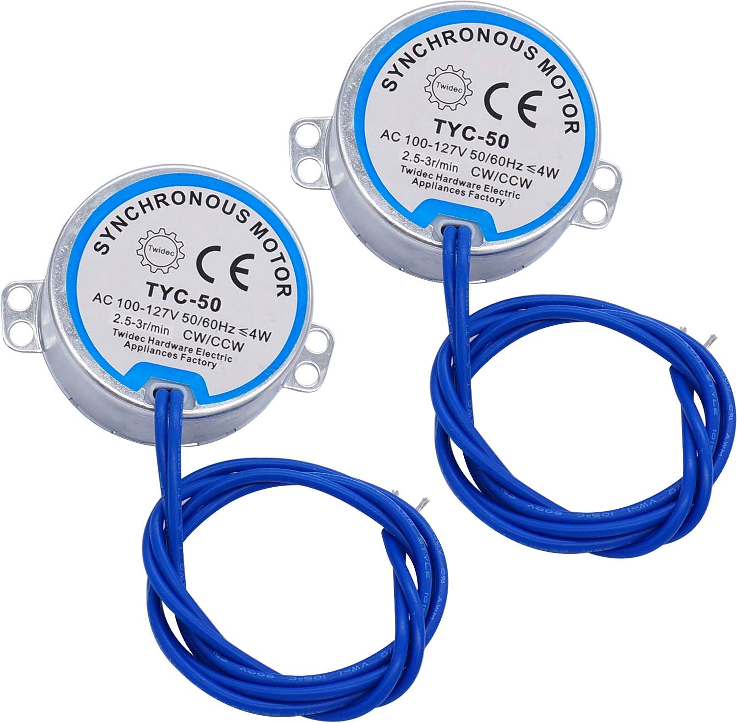 TWTADE 2PCS 2.5-3RPM Electric Synchronous Synchron Motor Turntable motor for Cup Turner,AC 100~127V 50/60Hz 4W CW/CCW with 7mm Flexible Coupling Connector TYC-50